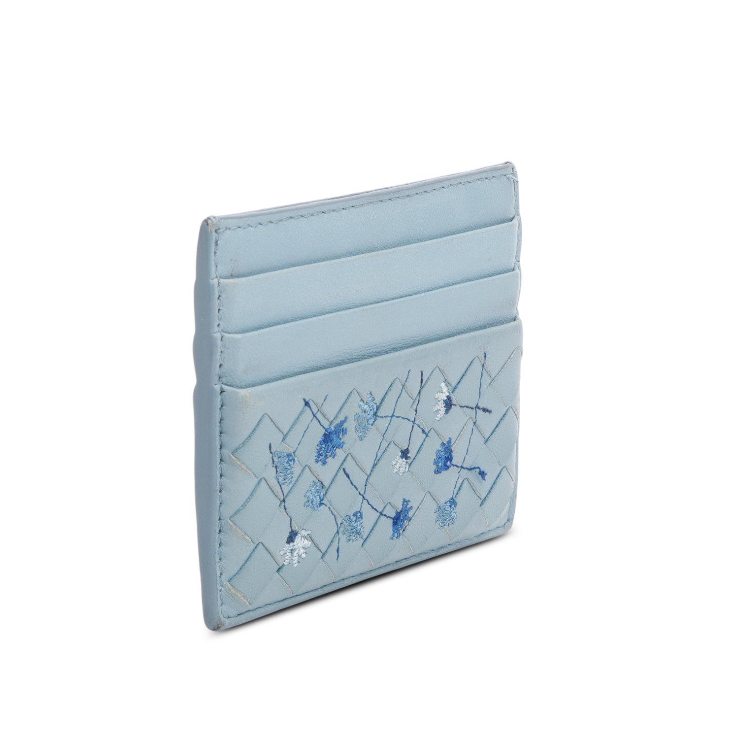 Bottega Venetta Blue Intreciatto Nappa Embroidered Card Holder