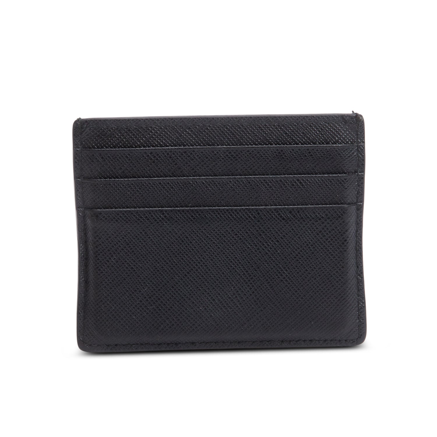 Prada 2020 Black Saffiano Leather Triangle Card Case w/ Box & Authenticity Card