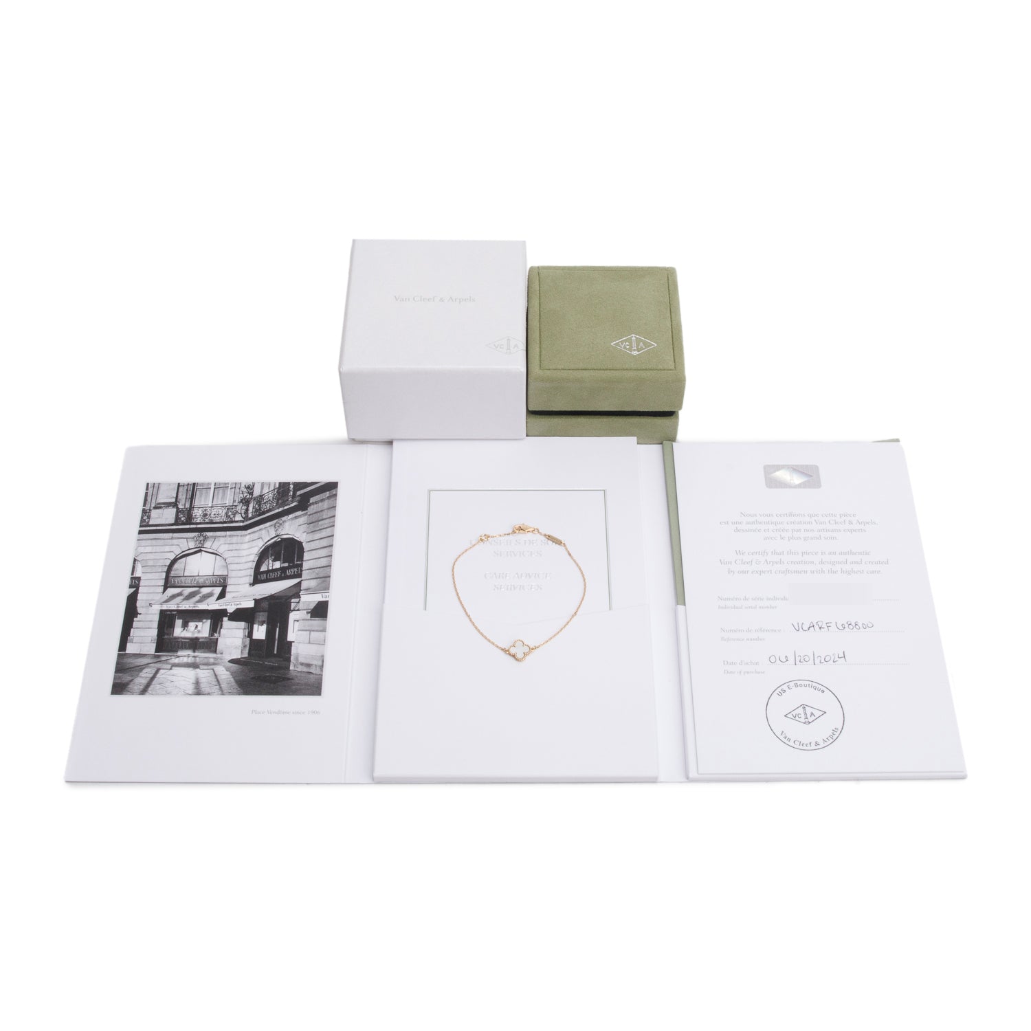 Van Cleef & Arpels 2024 18k Yellow Gold Sweet Alhambra 1 Motif Mother of Pearl Bracelet w/ Box & Certificate