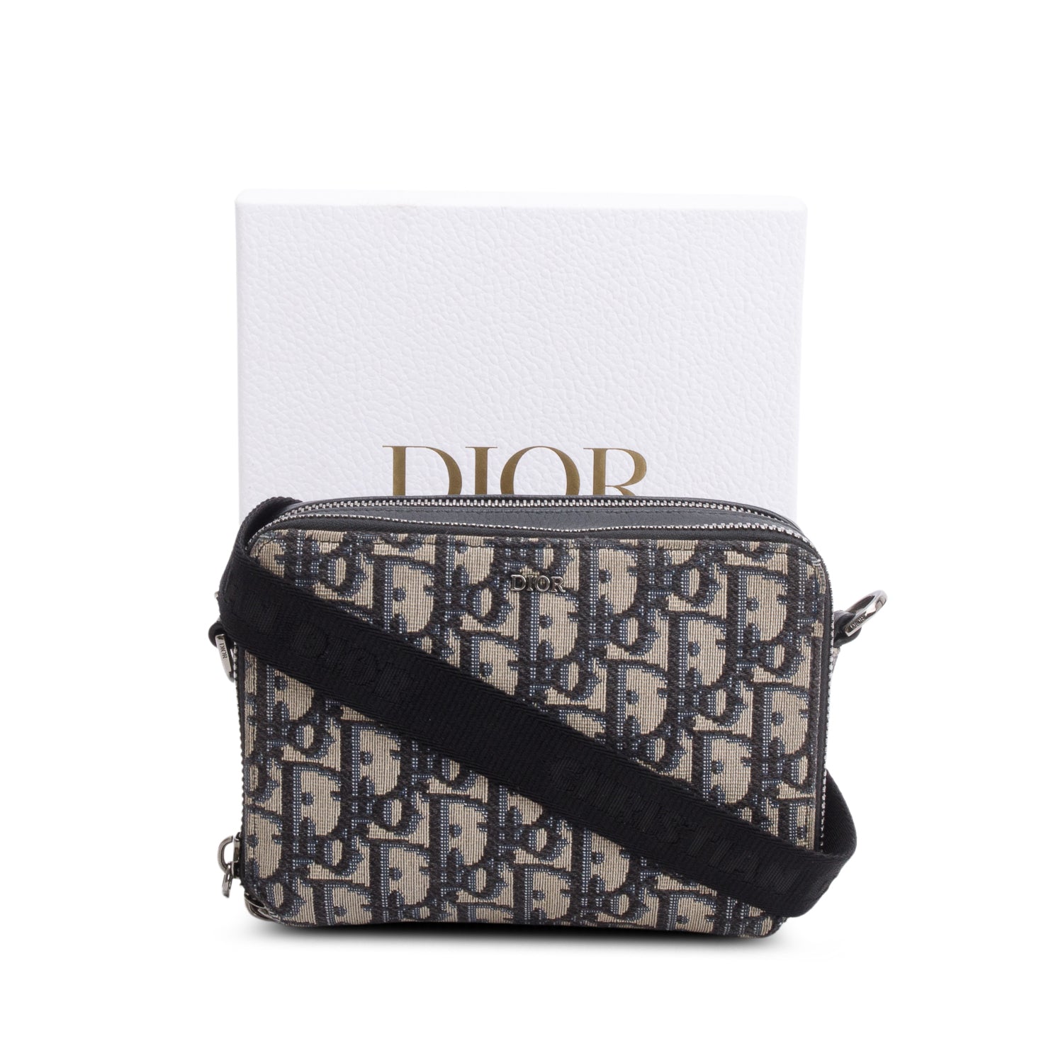 Christion Dior 2020 Oblique Jacquard Zipped Pouch Crossbody w/ Box & Strap