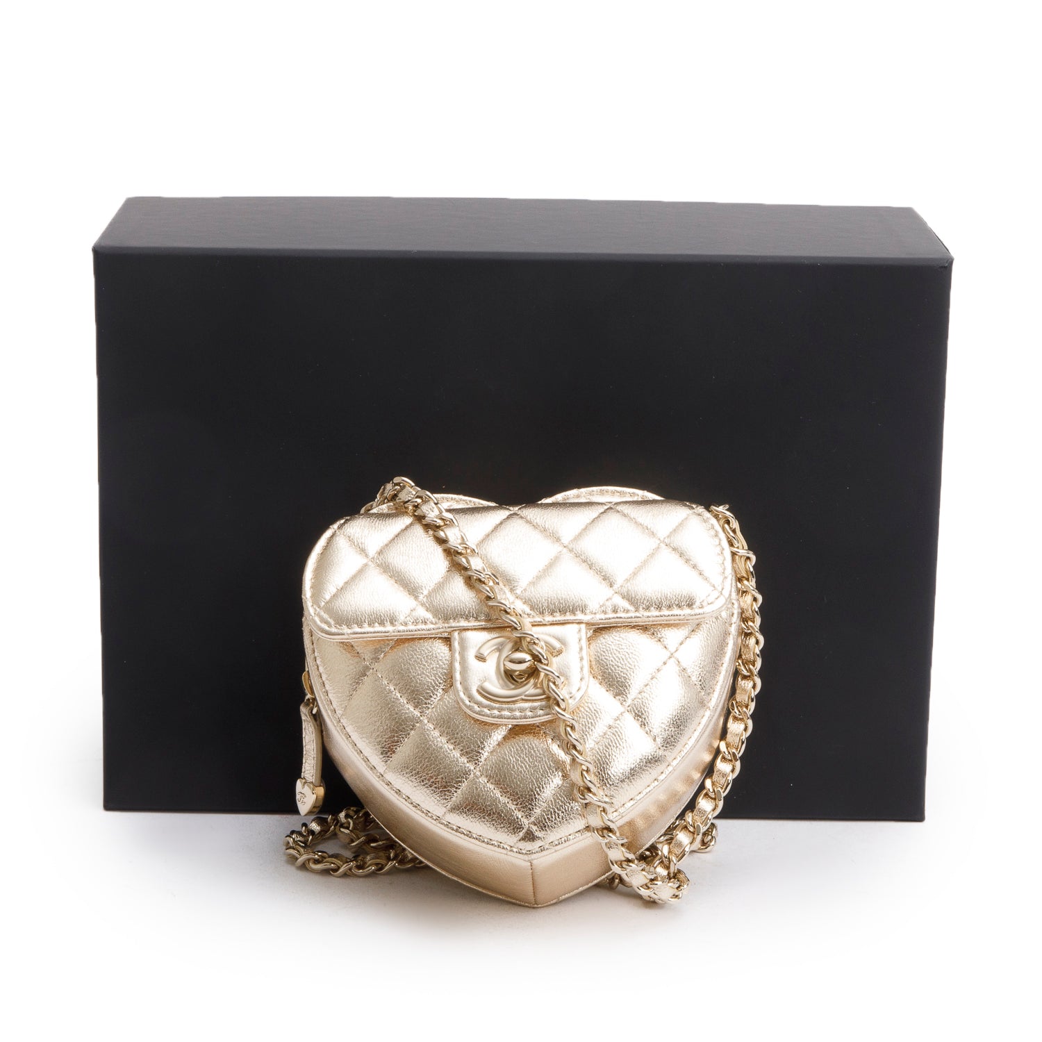 Chanel 2025 Gold Lambskin Quilted CC In Love Mini Heart Bag w/ Box & Receipt