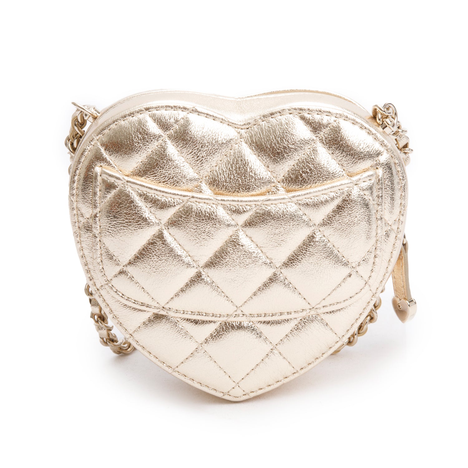 Chanel 2025 Gold Lambskin Quilted CC In Love Mini Heart Bag w/ Box & Receipt