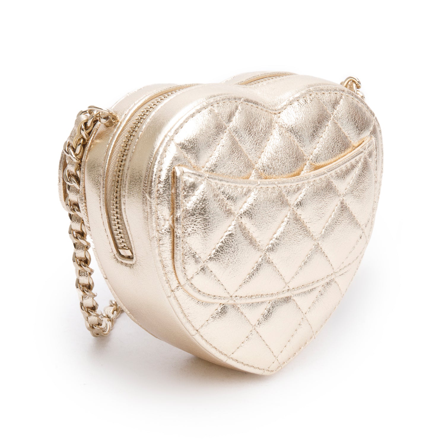 Chanel 2025 Gold Lambskin Quilted CC In Love Mini Heart Bag w/ Box & Receipt