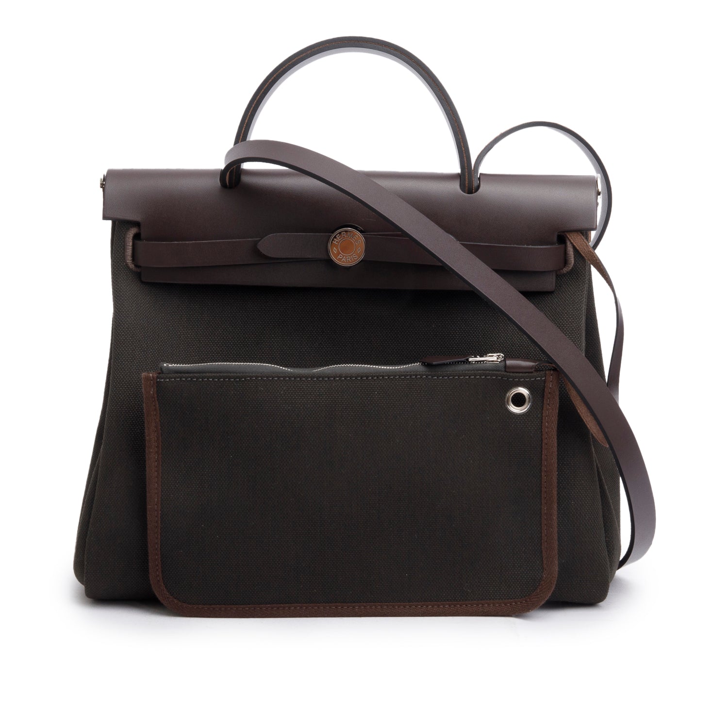 Hermes 2024 Dark Bronze/Ebene Toile Militaire Vache Hunter Herbag Zip 31 w/ Box & Receipt