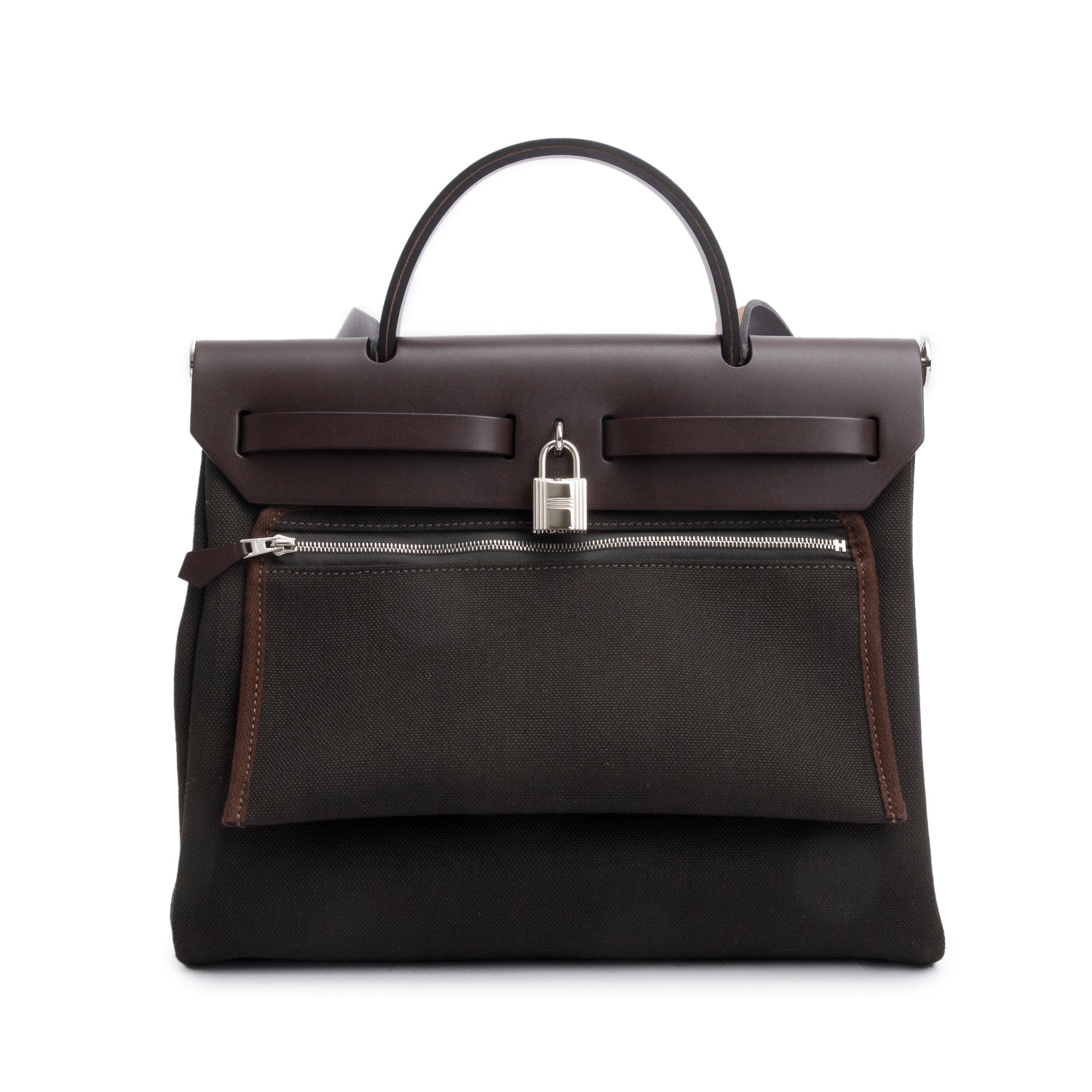 Hermes 2024 Dark Bronze/Ebene Toile Militaire Vache Hunter Herbag Zip 31 w/ Box & Receipt