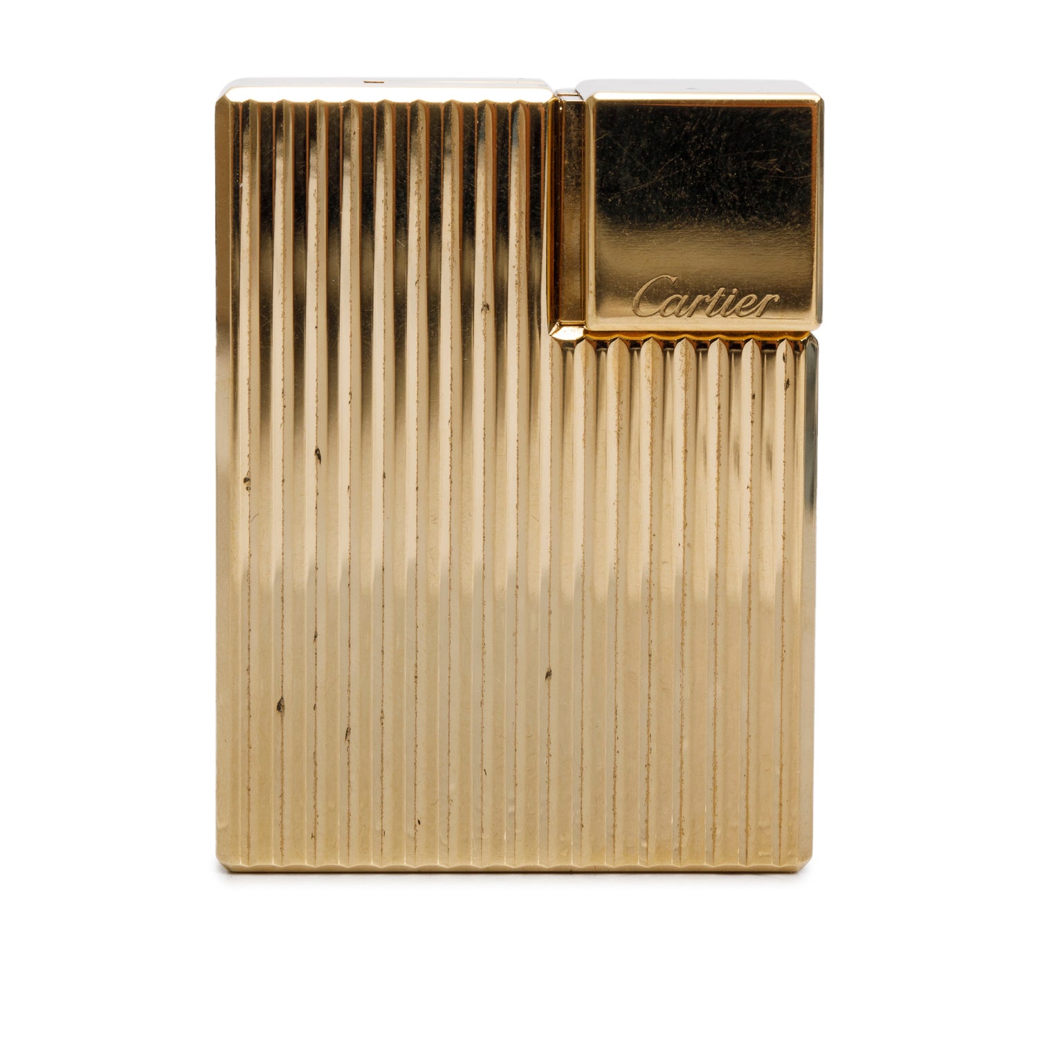 Cartier Gold-Plated Godron Decor Square Lighter w/ Box