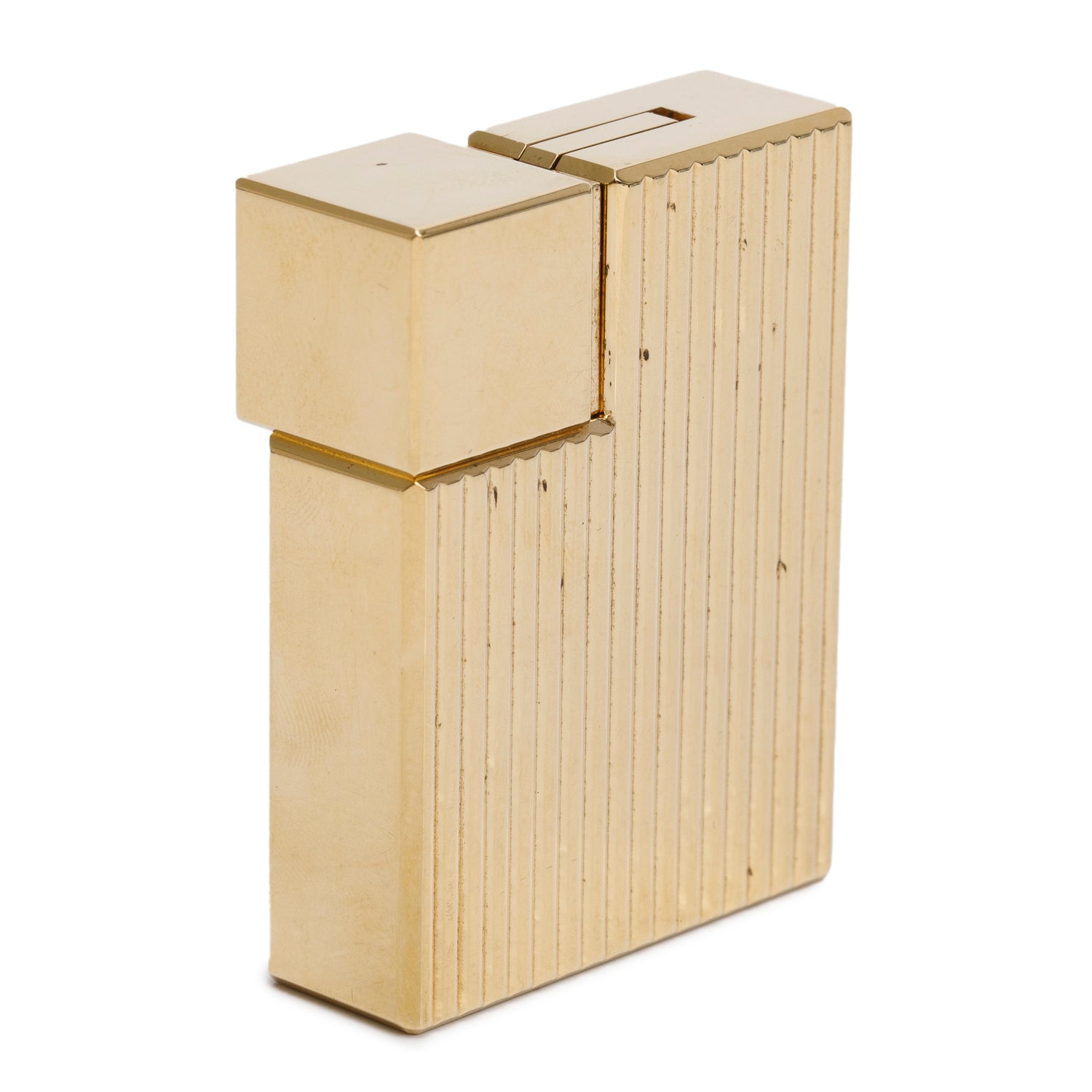 Cartier Gold-Plated Godron Decor Square Lighter w/ Box