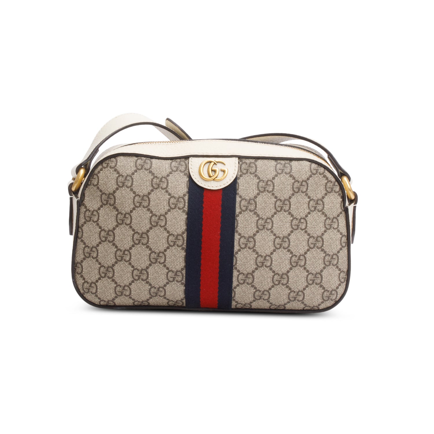 Gucci GG Supreme Monogram Textured Calfskin Web Small Ophidia Camera Bag w/ Box