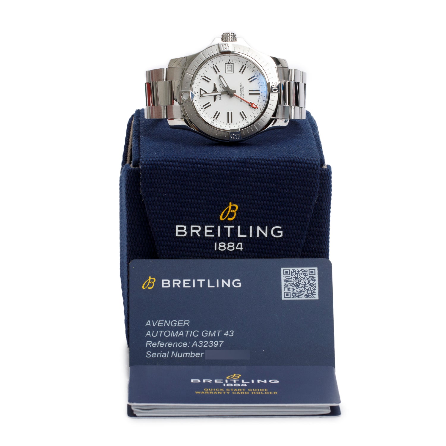 Breitling Stainless Steel Avenger 43 MM Automatic GMT Watch White Dial A32397 w/ Box & Papers