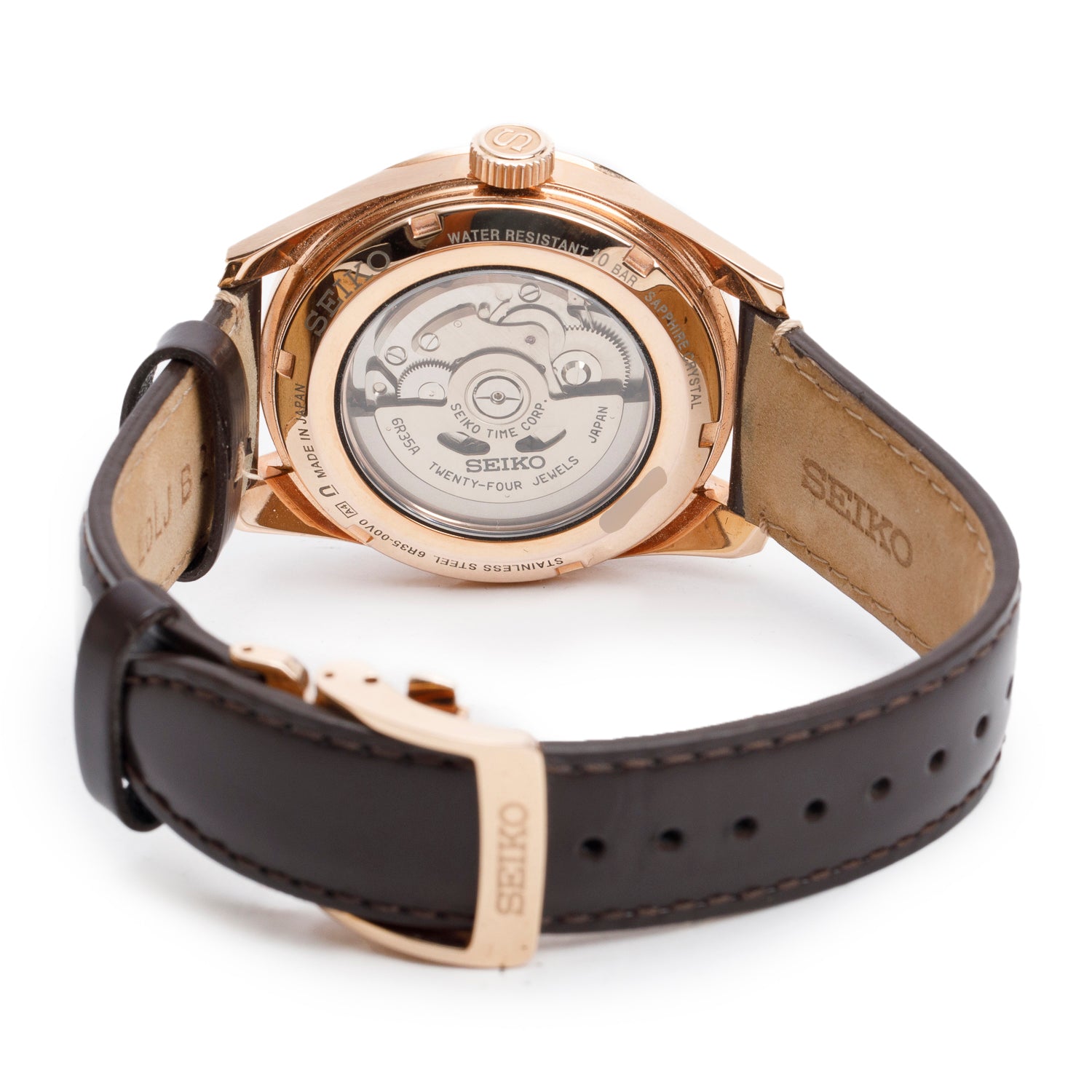 Seiko 2024 Rose Gold Plated Stainless Steel Presage Sharp Edged Series 39.3 MM Automatic Watch Brown Dial SPB170 w/ Box & Papers