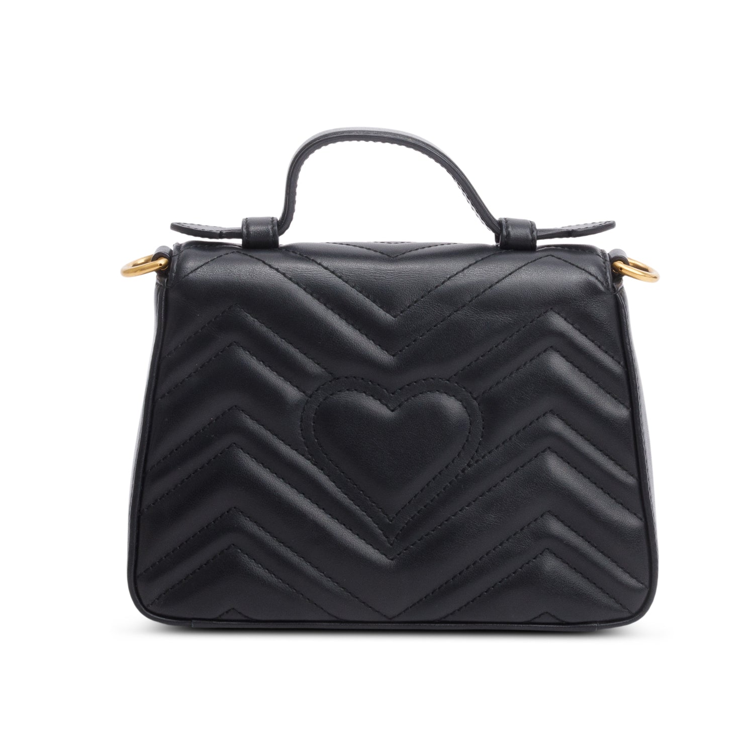 Gucci Black Calfskin Matelasse Mini GG Marmont Top Handle Shoulder Bag w/ Box & Strap