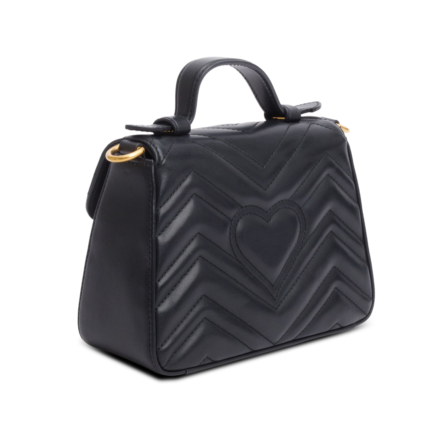 Gucci Black Calfskin Matelasse Mini GG Marmont Top Handle Shoulder Bag w/ Box & Strap