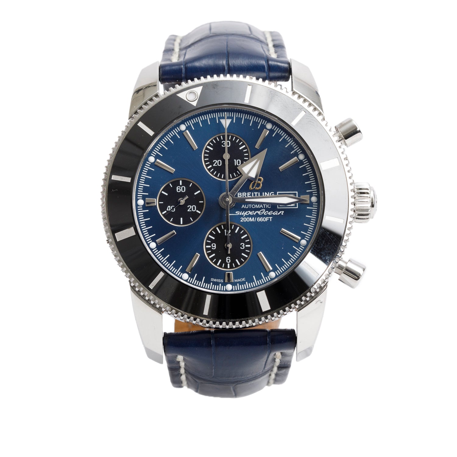 Breitling Stainless Steel Superocean Heritage II 46 MM Automatic Chronograph Watch Blue Dial A13312 w/ Box