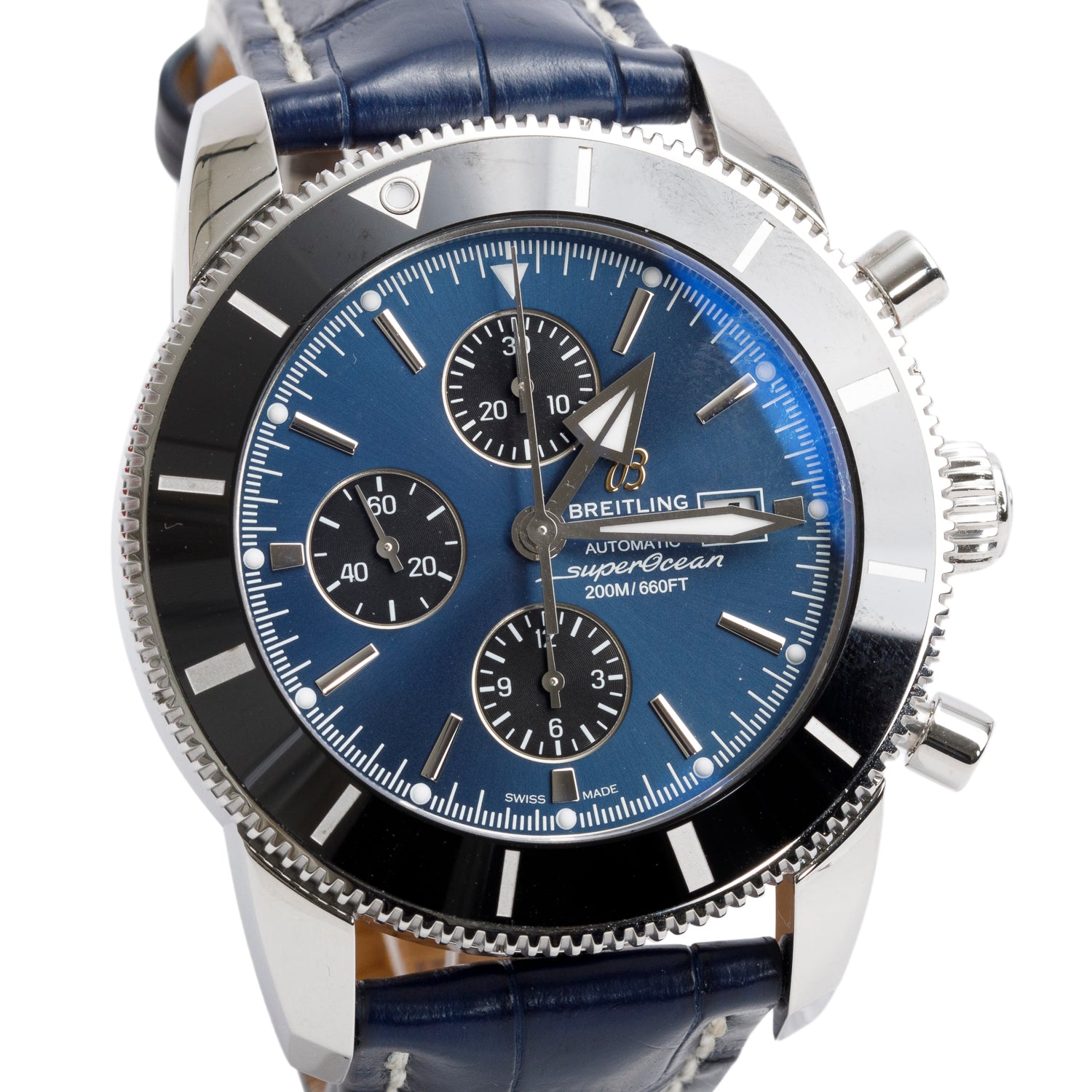 Breitling Stainless Steel Superocean Heritage II 46 MM Automatic Chronograph Watch Blue Dial A13312 w/ Box