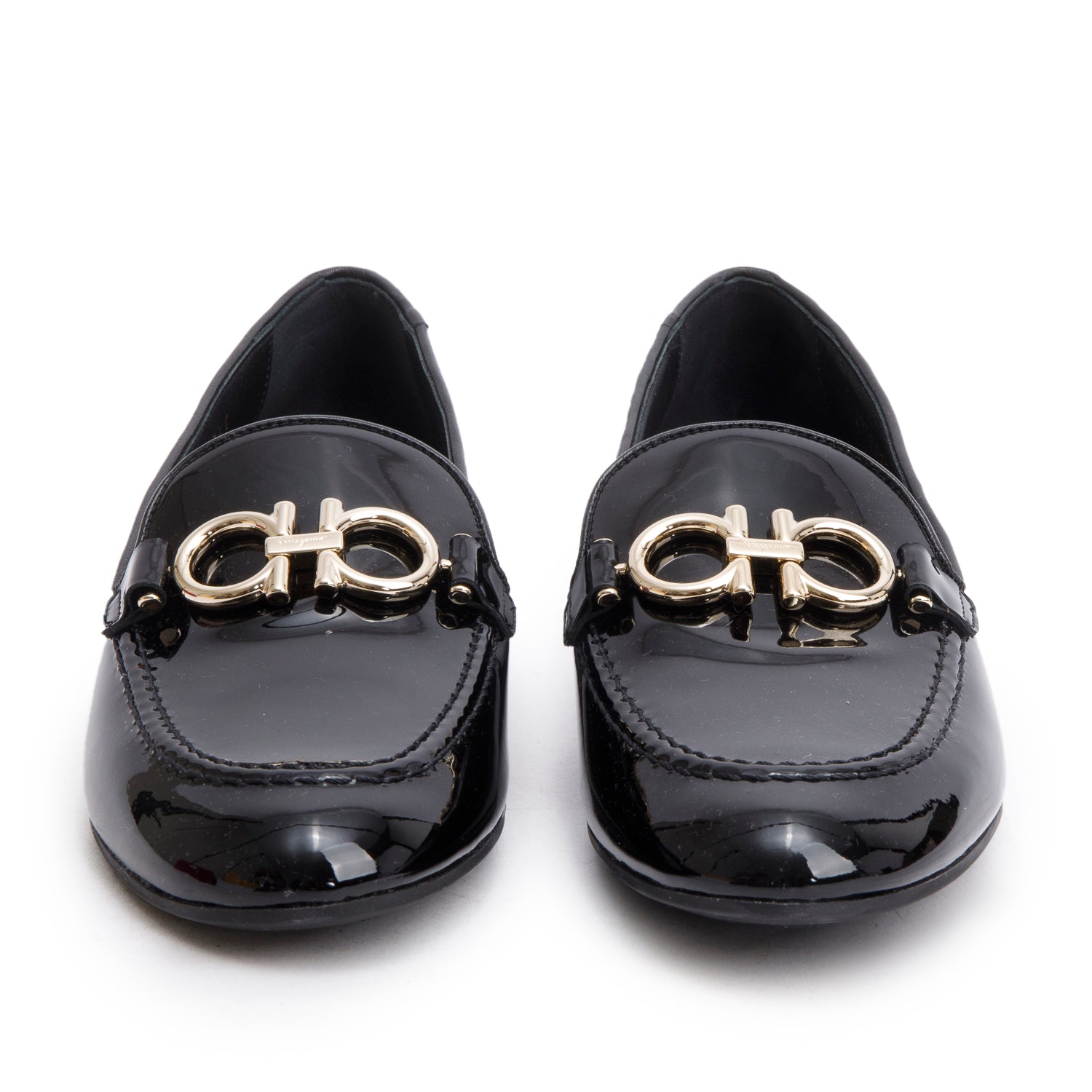 Salvatore Ferragamo Black Patent Leather Trifoglio Loafers, Size 7.5 w/ Box