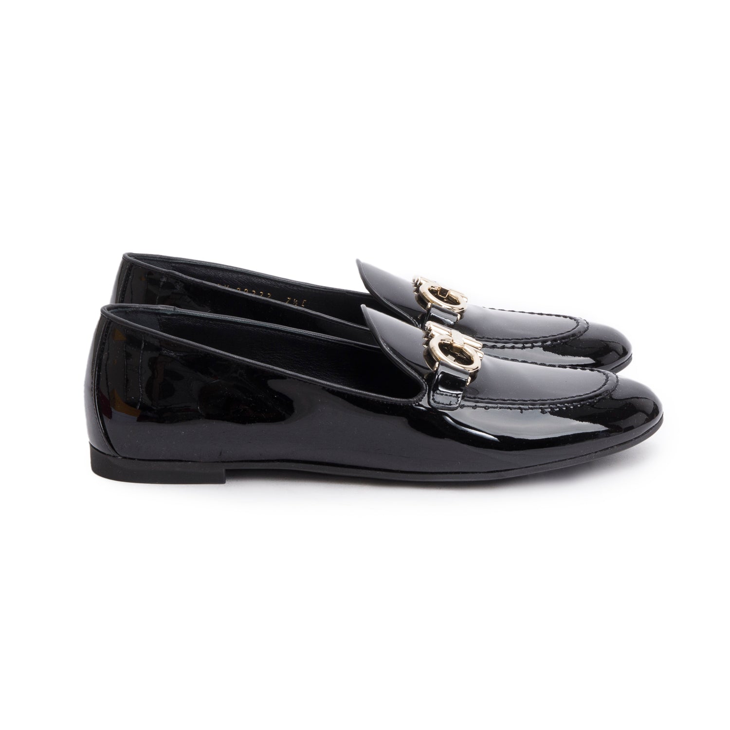 Salvatore Ferragamo Black Patent Leather Trifoglio Loafers, Size 7.5 w/ Box