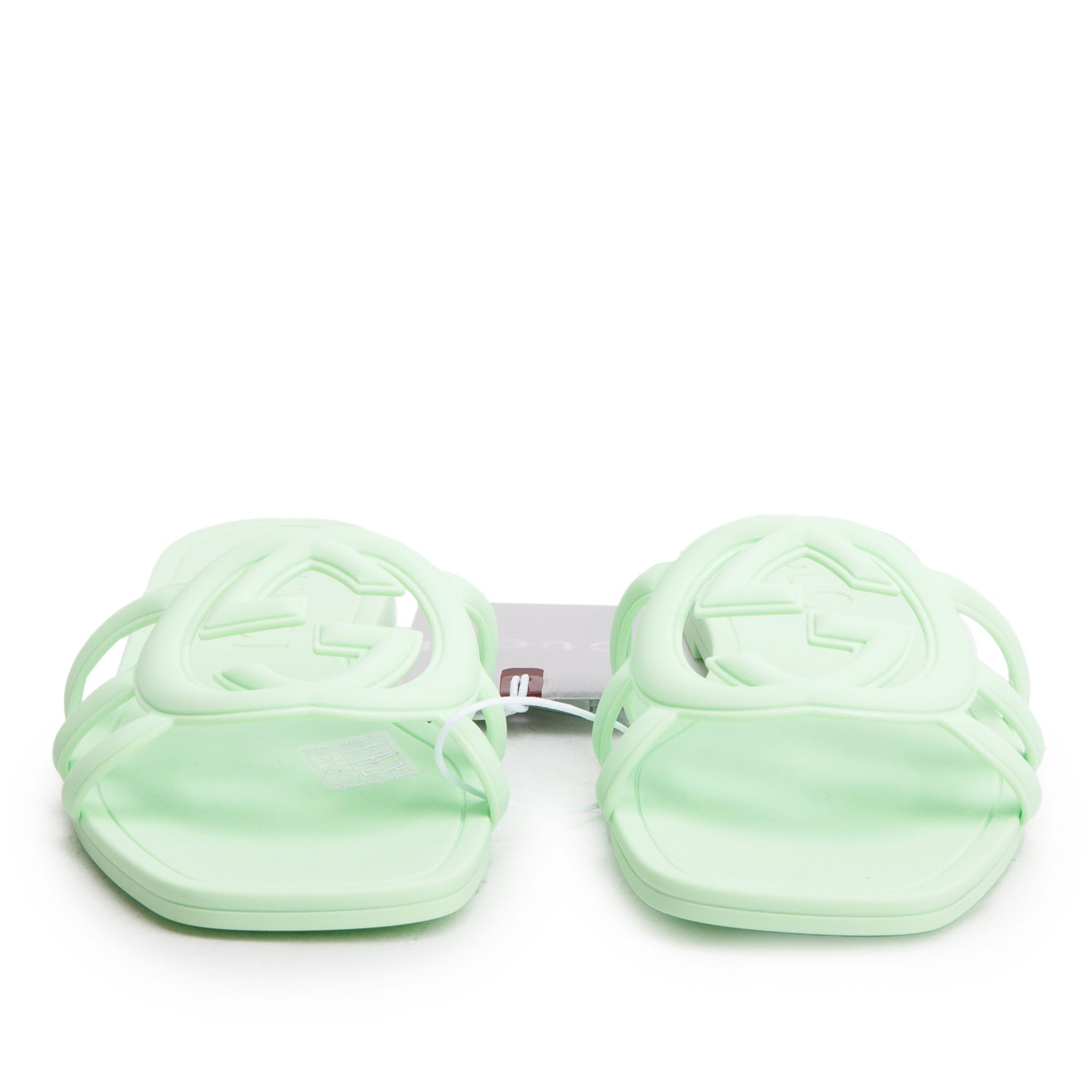 Gucci Green Rubber Interlocking G Cutout Flat Slide Sandals, Size 35 w/ Box