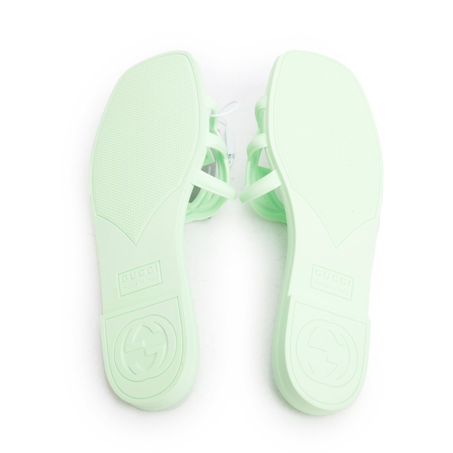 Gucci Green Rubber Interlocking G Cutout Flat Slide Sandals, Size 35 w/ Box
