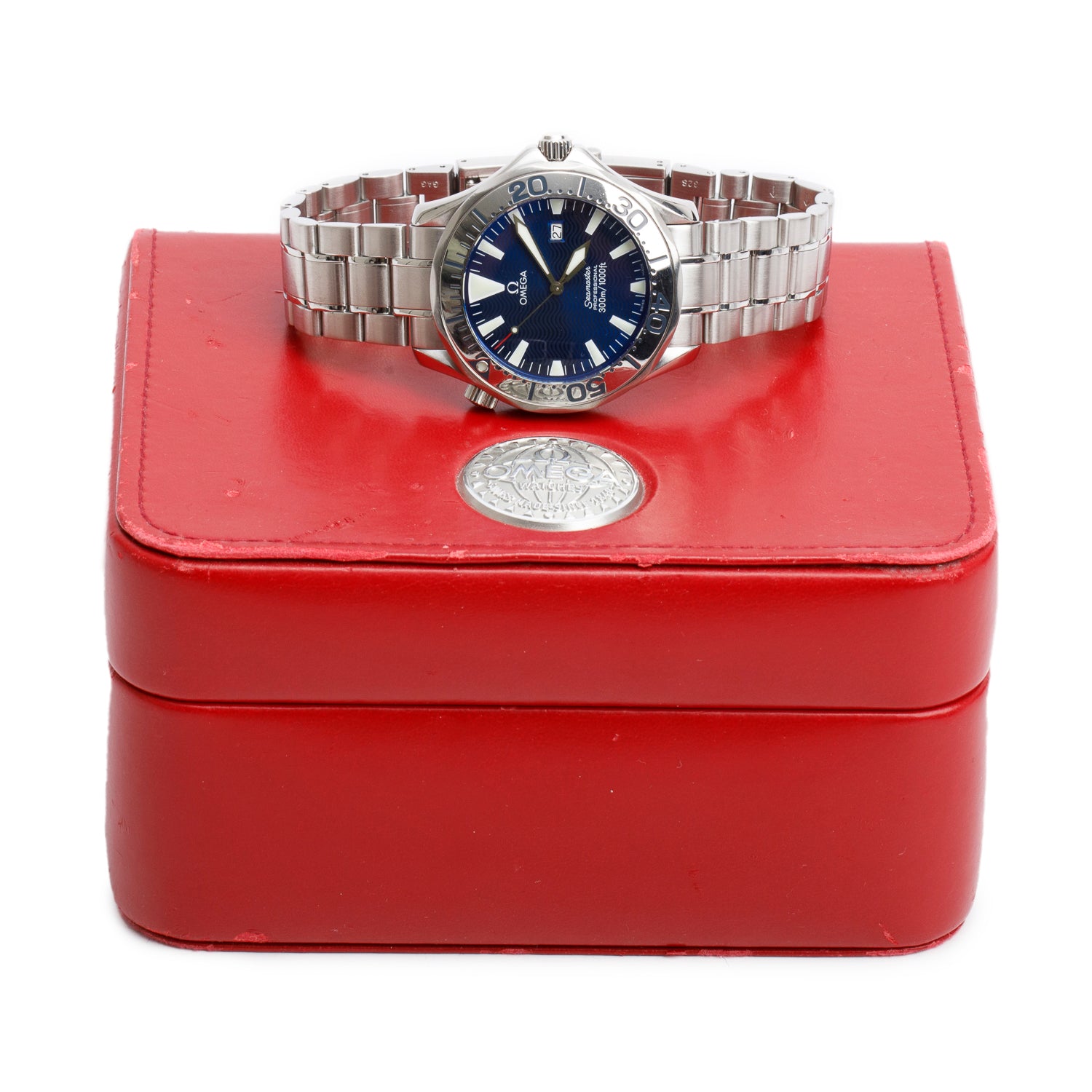 Omega Stainless Steel Seamaster 41 MM Quartz Watch Blue Dial w/ Box