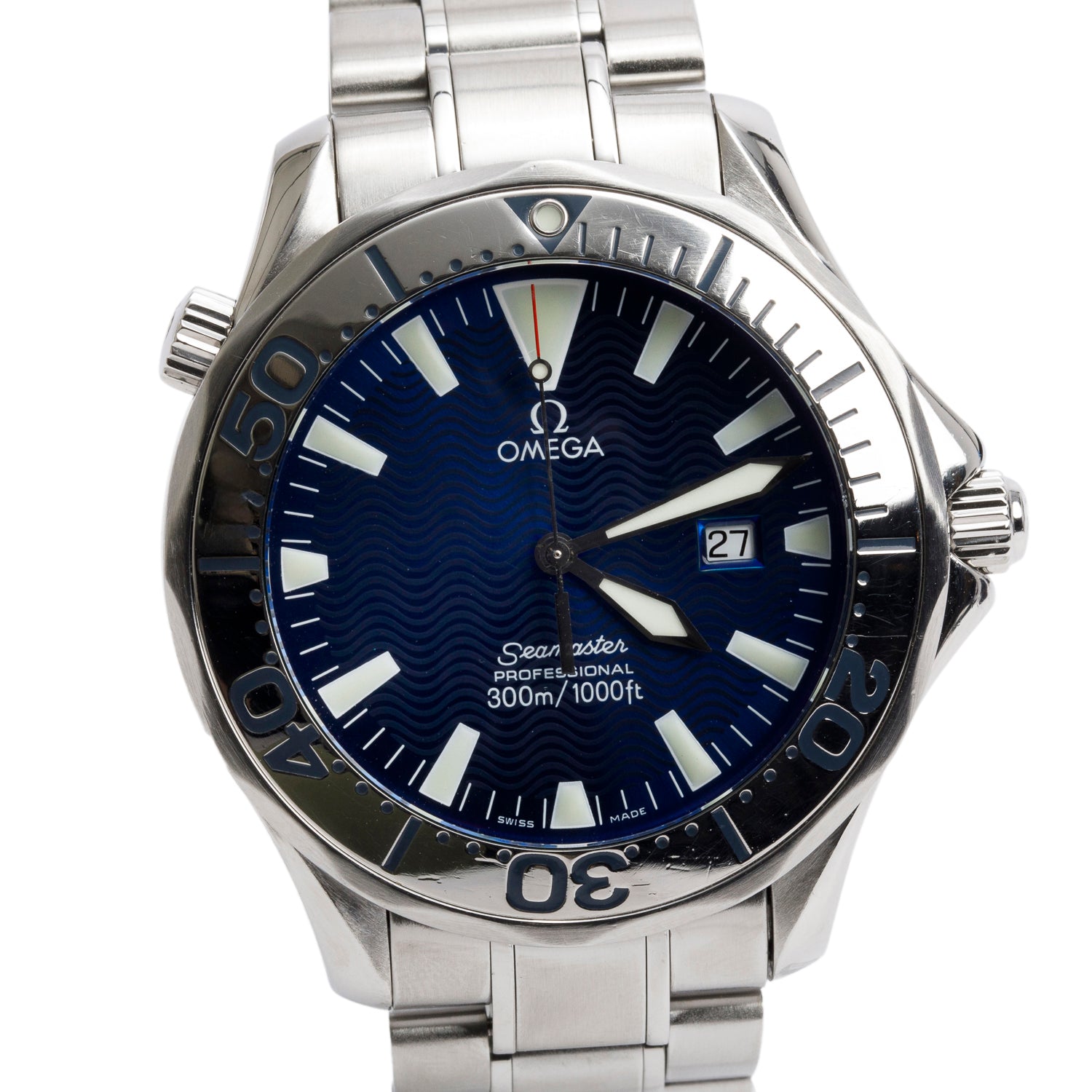 Omega Stainless Steel Seamaster 41 MM Quartz Watch Blue Dial w/ Box