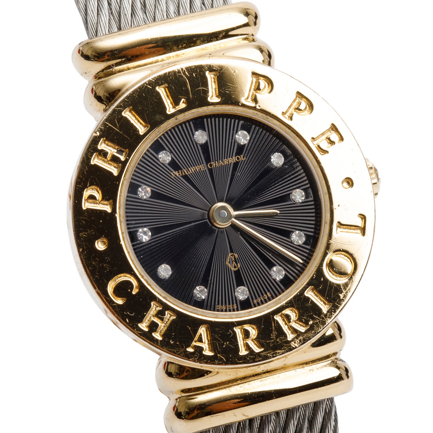 Charriol Two-Tone Stainless Steel 24.5 MM St. Tropez Icon Watch Black Dial