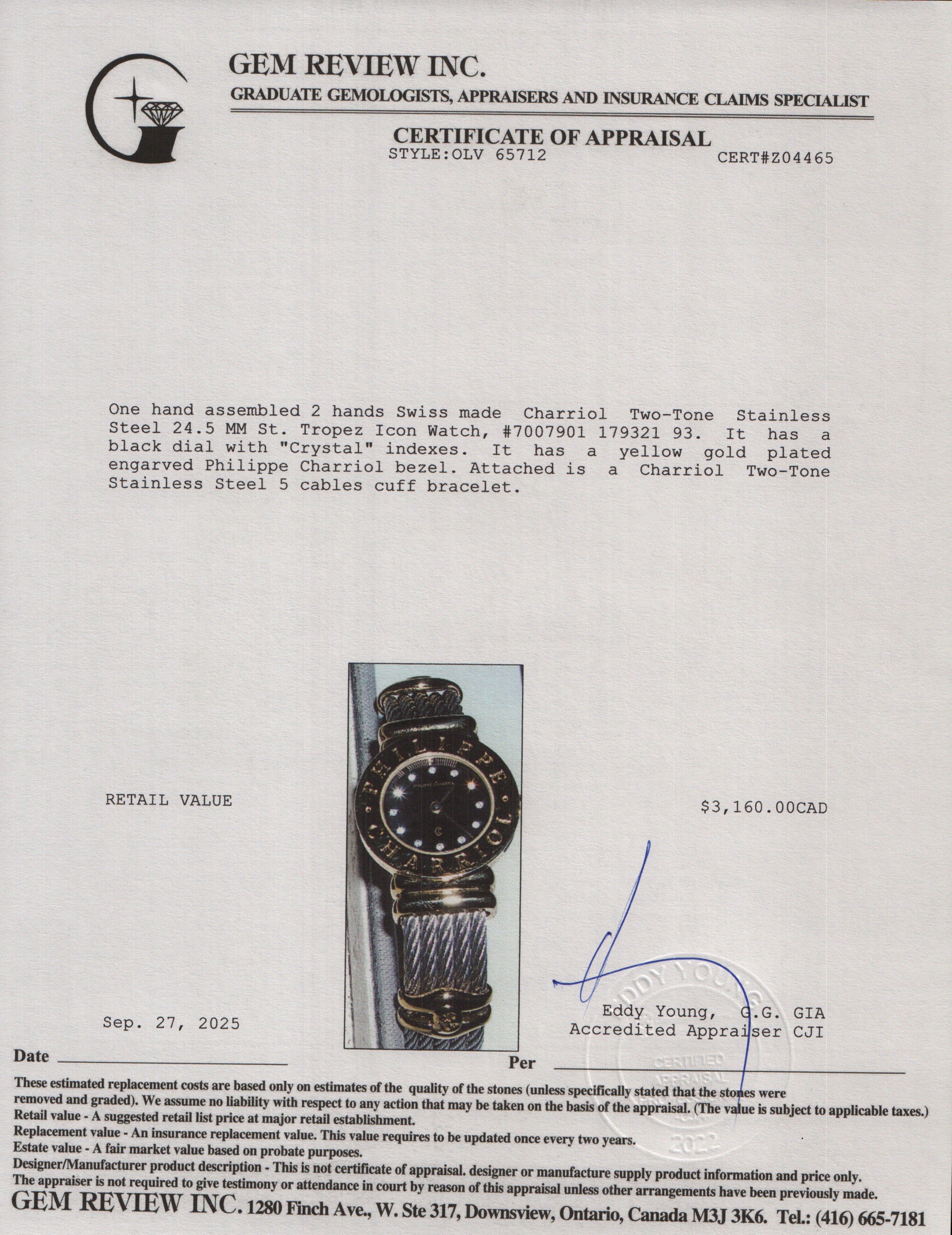 Charriol Two-Tone Stainless Steel 24.5 MM St. Tropez Icon Watch Black Dial