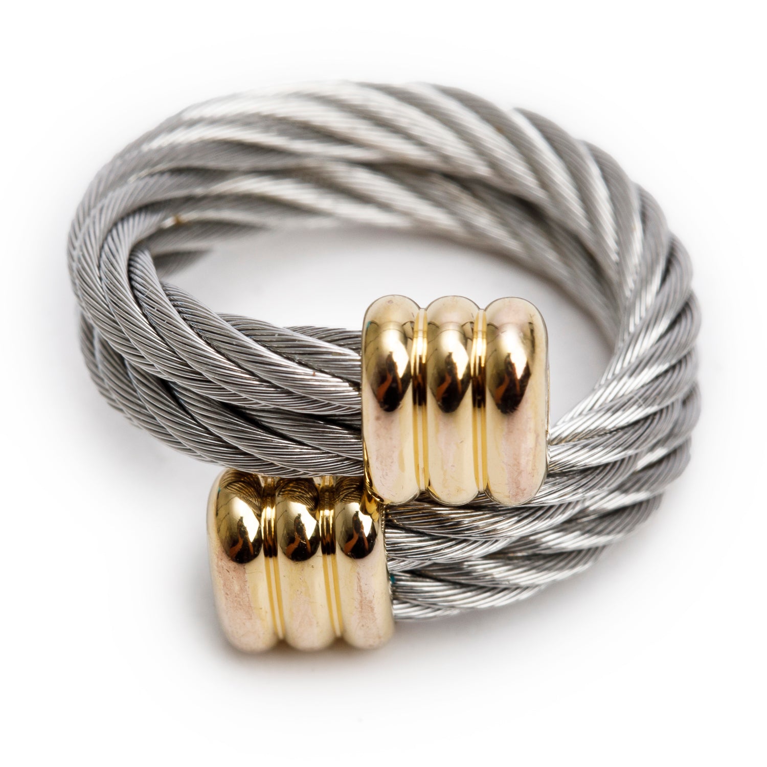 Charriol Two-Tone Stainless Steel 2 Row Bypass Cable Celtic Trio Ring, Size 7