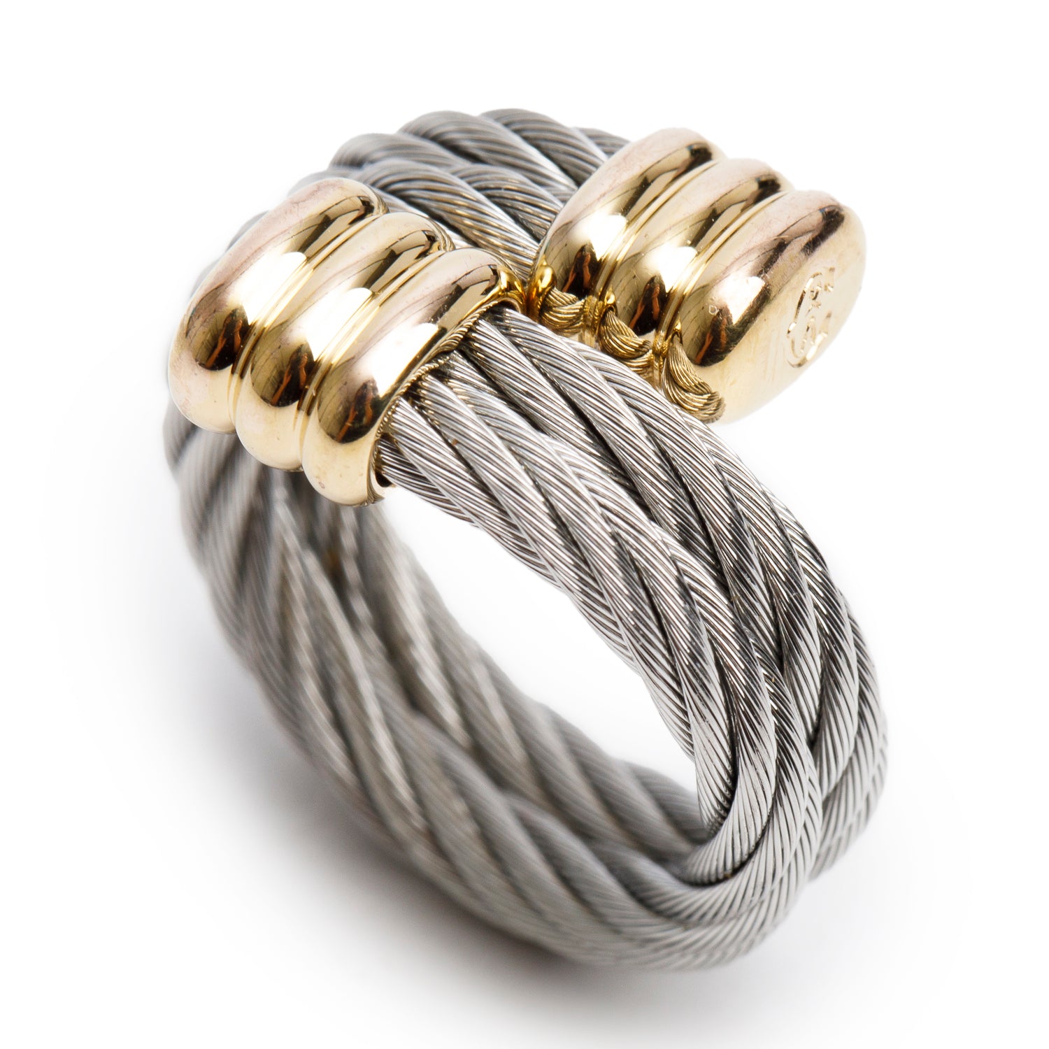Charriol Two-Tone Stainless Steel 2 Row Bypass Cable Celtic Trio Ring, Size 7