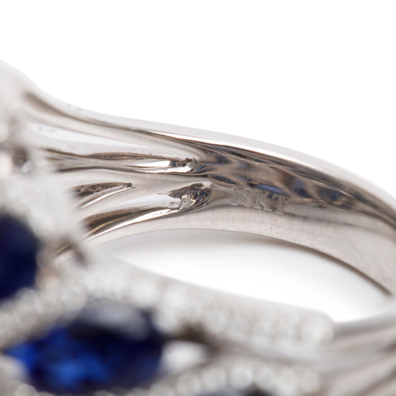 18k White Gold Blue Sapphire & Diamond Cluster Ring, Size 6.5