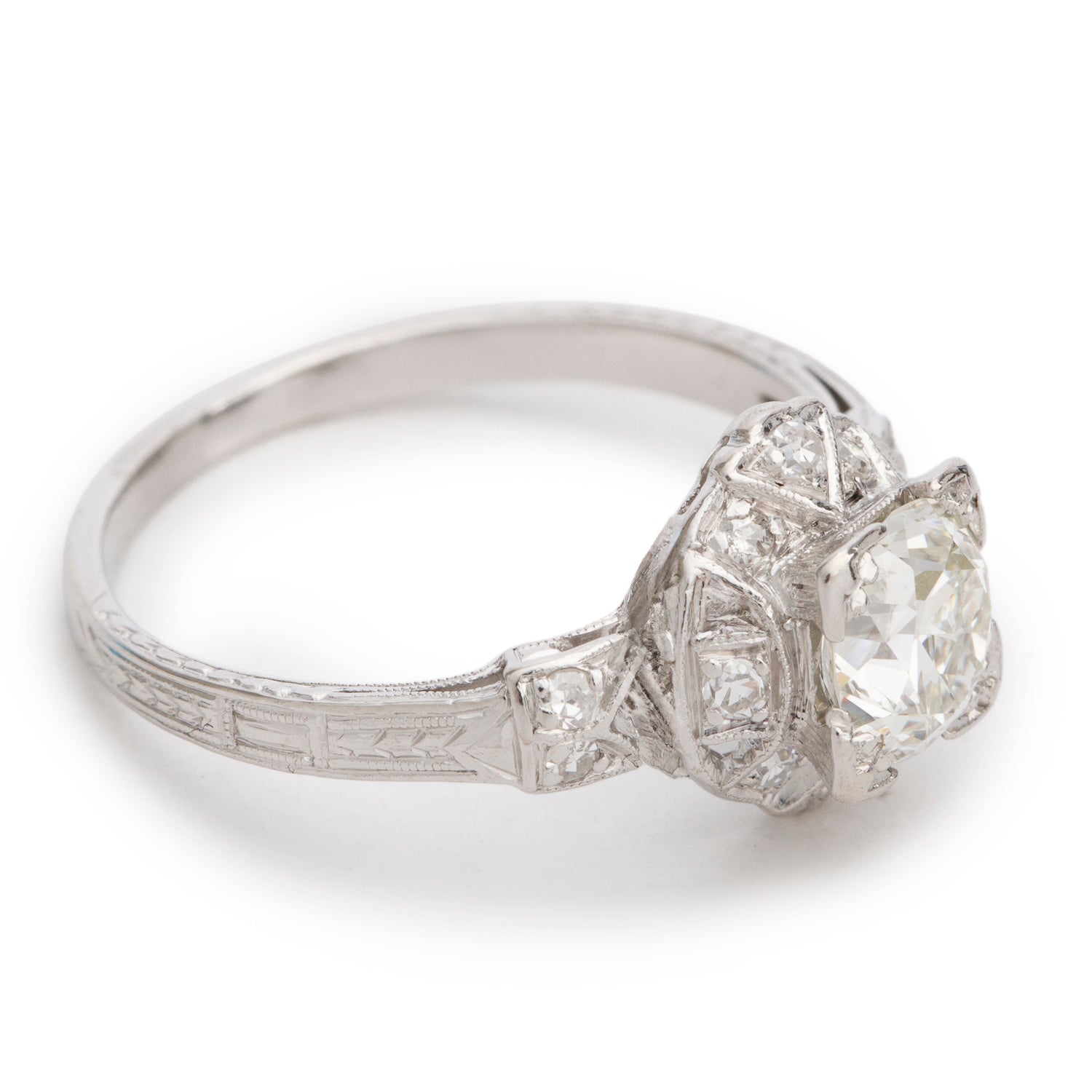 Antique Art Deco Platinum Diamond Ring, Size 5.25