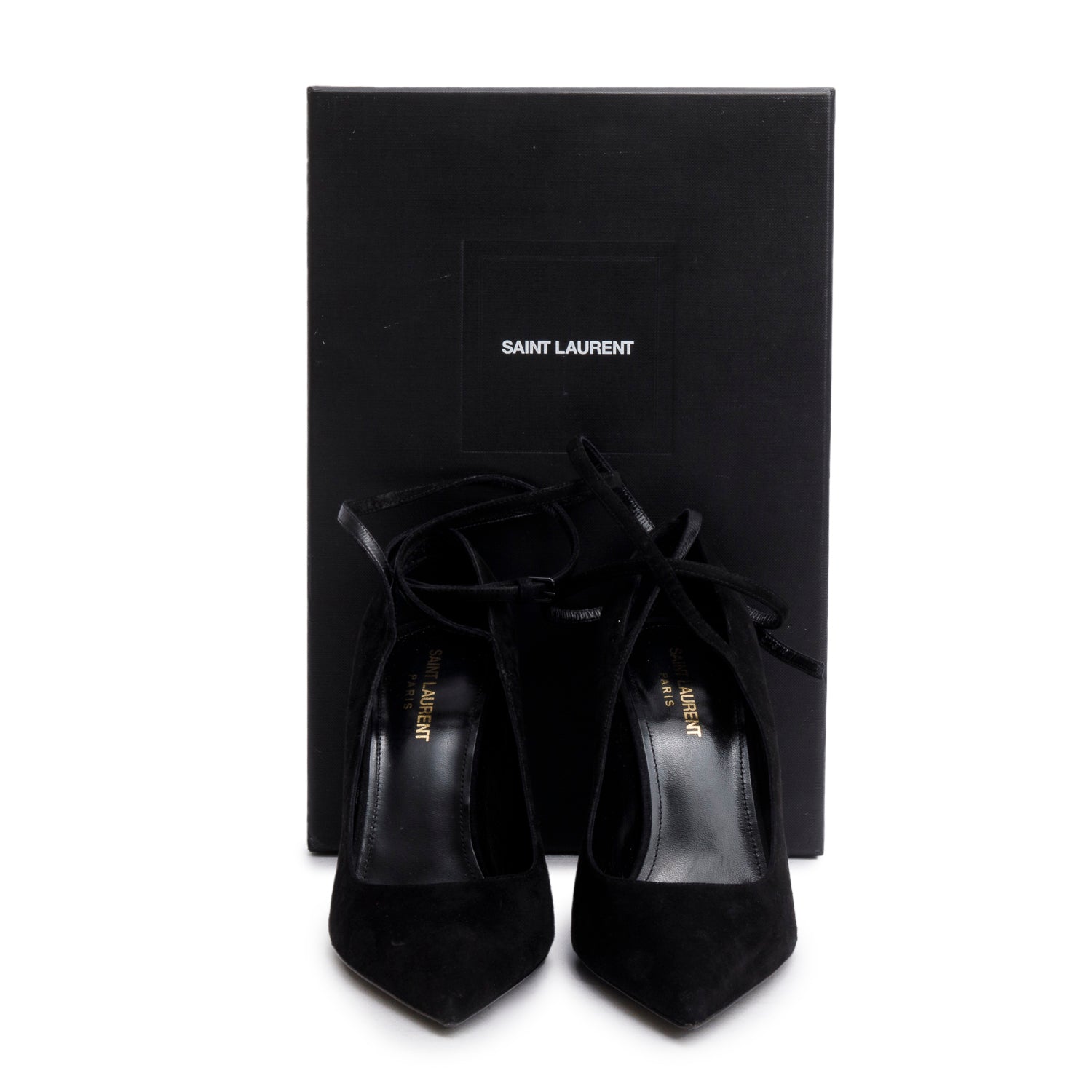Saint Laurent Black Suede Lexi Ankle Strap Pumps, Size 39 w/ Box
