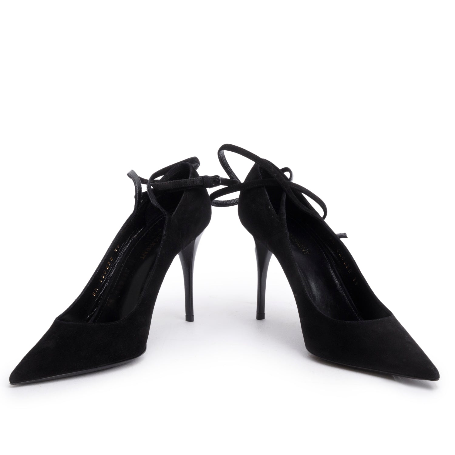 Saint Laurent Black Suede Lexi Ankle Strap Pumps, Size 39 w/ Box