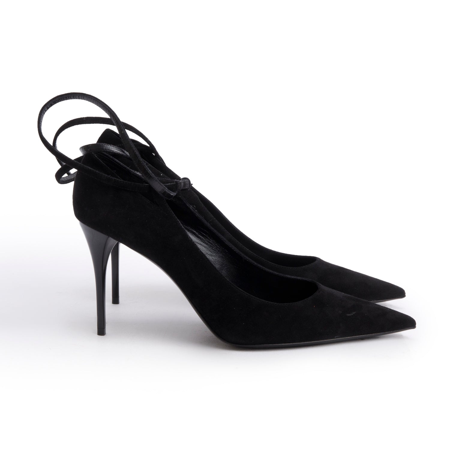 Saint Laurent Black Suede Lexi Ankle Strap Pumps, Size 39 w/ Box