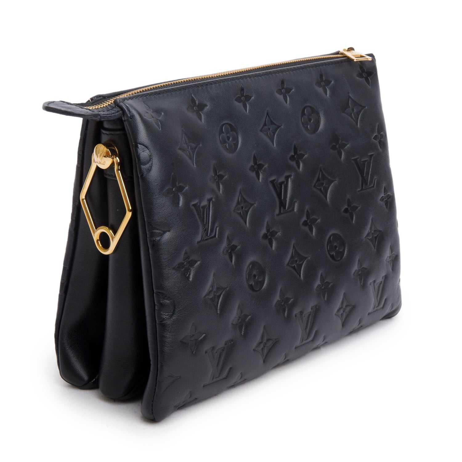 Louis Vuitton 2021 Black Monogram Embossed Lambskin Leather Coussin PM w/ Straps, Box & Receipt