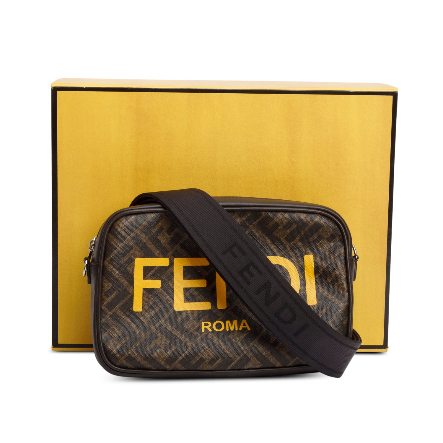 Fendi Brown Leather FF Zucca Canvas Camera Case Bag w/ Box & Receipt