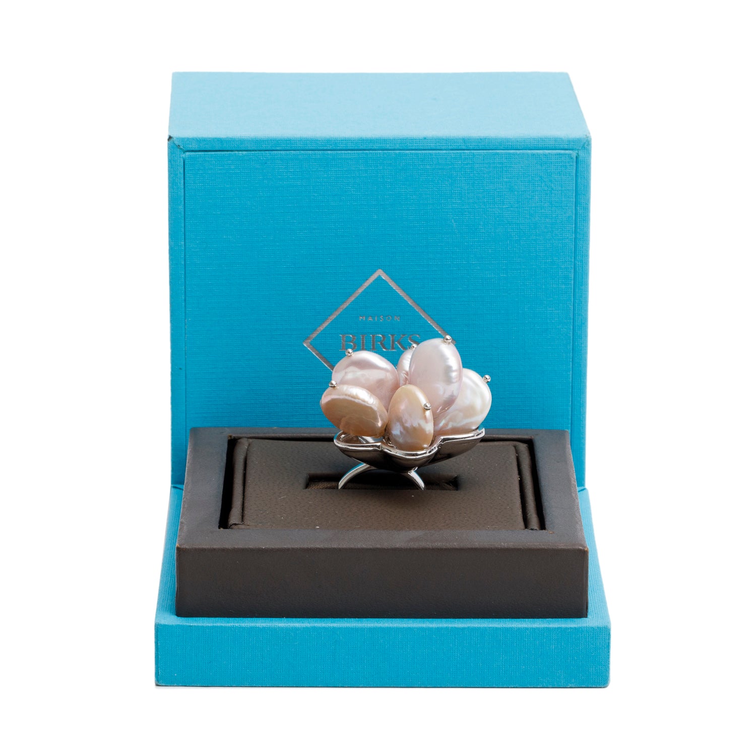 Birks Sterling Silver Semi-Baroque Pearl Cocktail Ring, Size 6.25 w/ Box