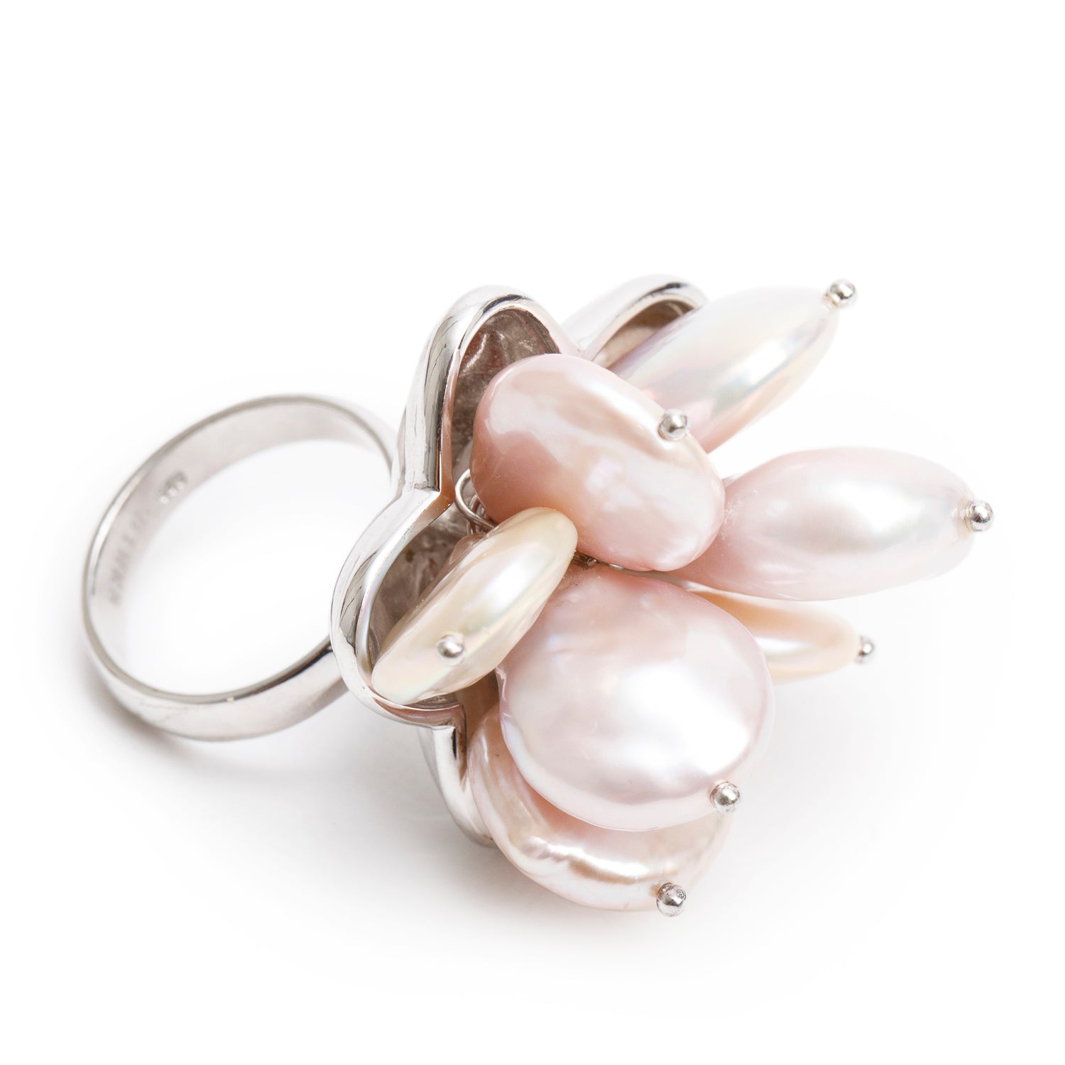 Birks Sterling Silver Semi-Baroque Pearl Cocktail Ring, Size 6.25 w/ Box