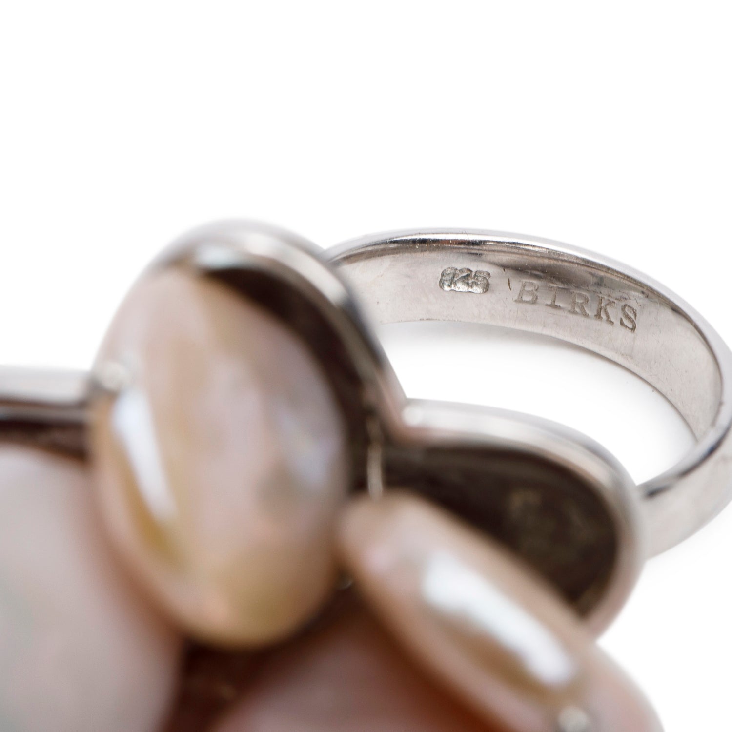 Birks Sterling Silver Semi-Baroque Pearl Cocktail Ring, Size 6.25 w/ Box