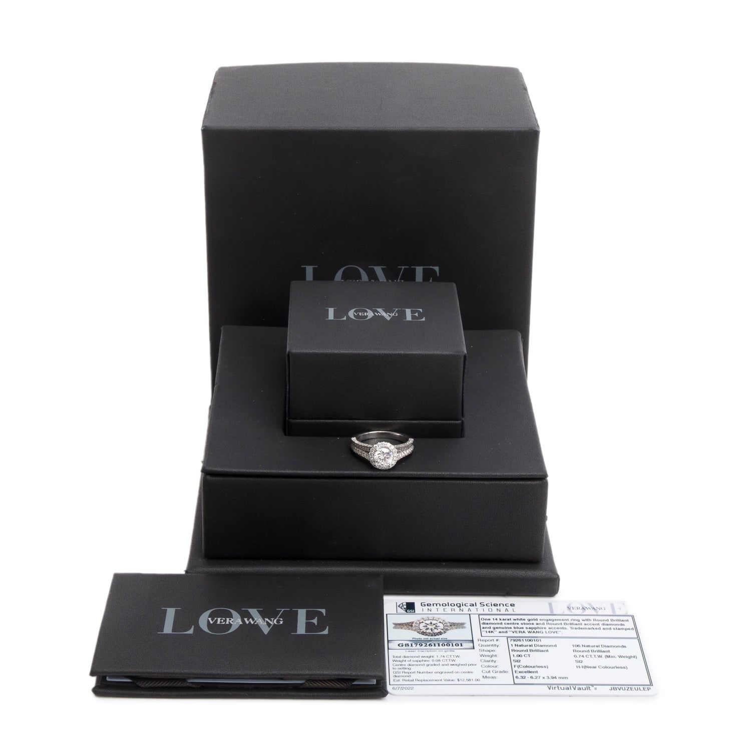 Vera Wang 14k White Gold Love Diamond Engagement Ring, Size 6.75 w/ Box