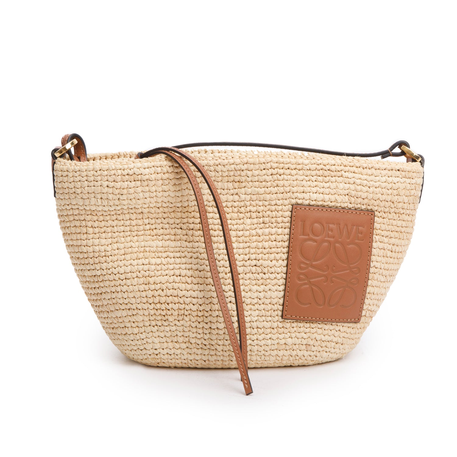 Loewe Neutral Raffia and Calfskin Slit Pochette Bag