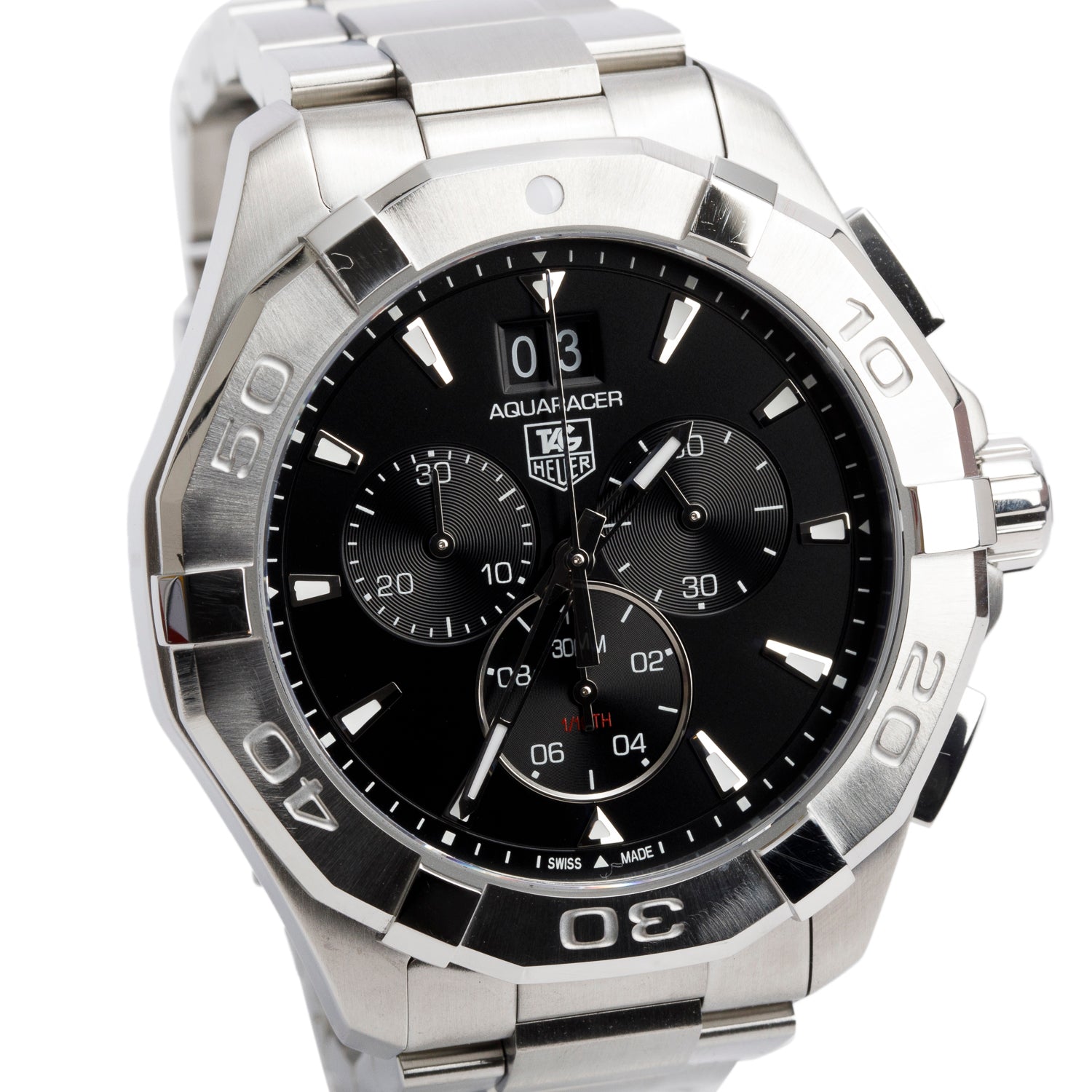 Tag Heuer Stainless Steel Aquaracer 43 MM Chronograph Watch CAY1110-0 w/ Papers