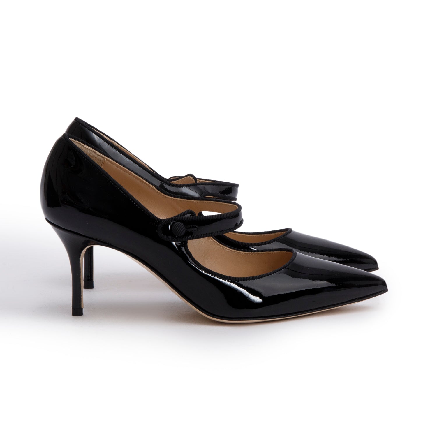 Manolo Blahnik Black Patent Leather Camparinew Pointed Toe Pumps, Size 37.5 w/ Box