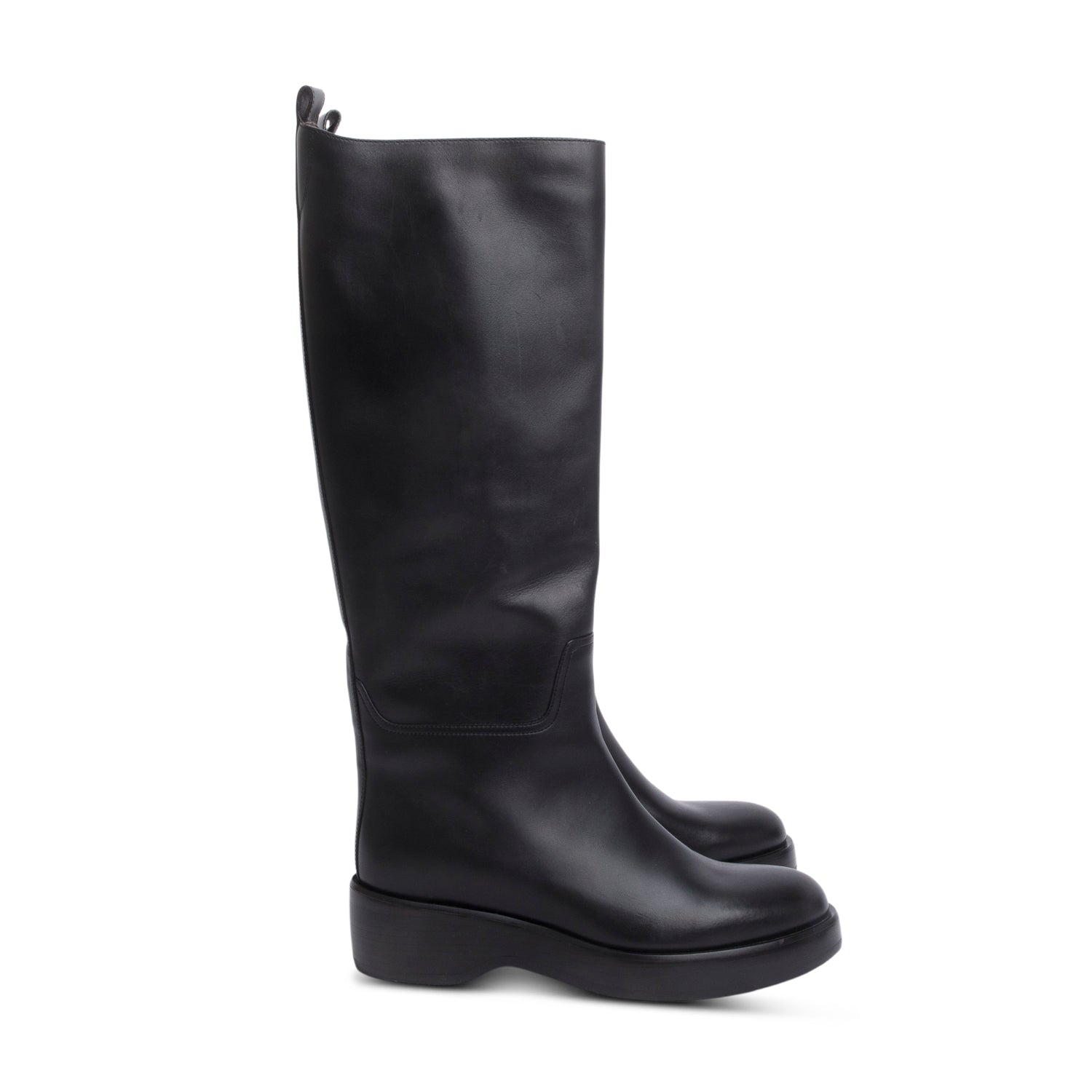 The Row Black Leather Motorbike Riding Boots, Size 38