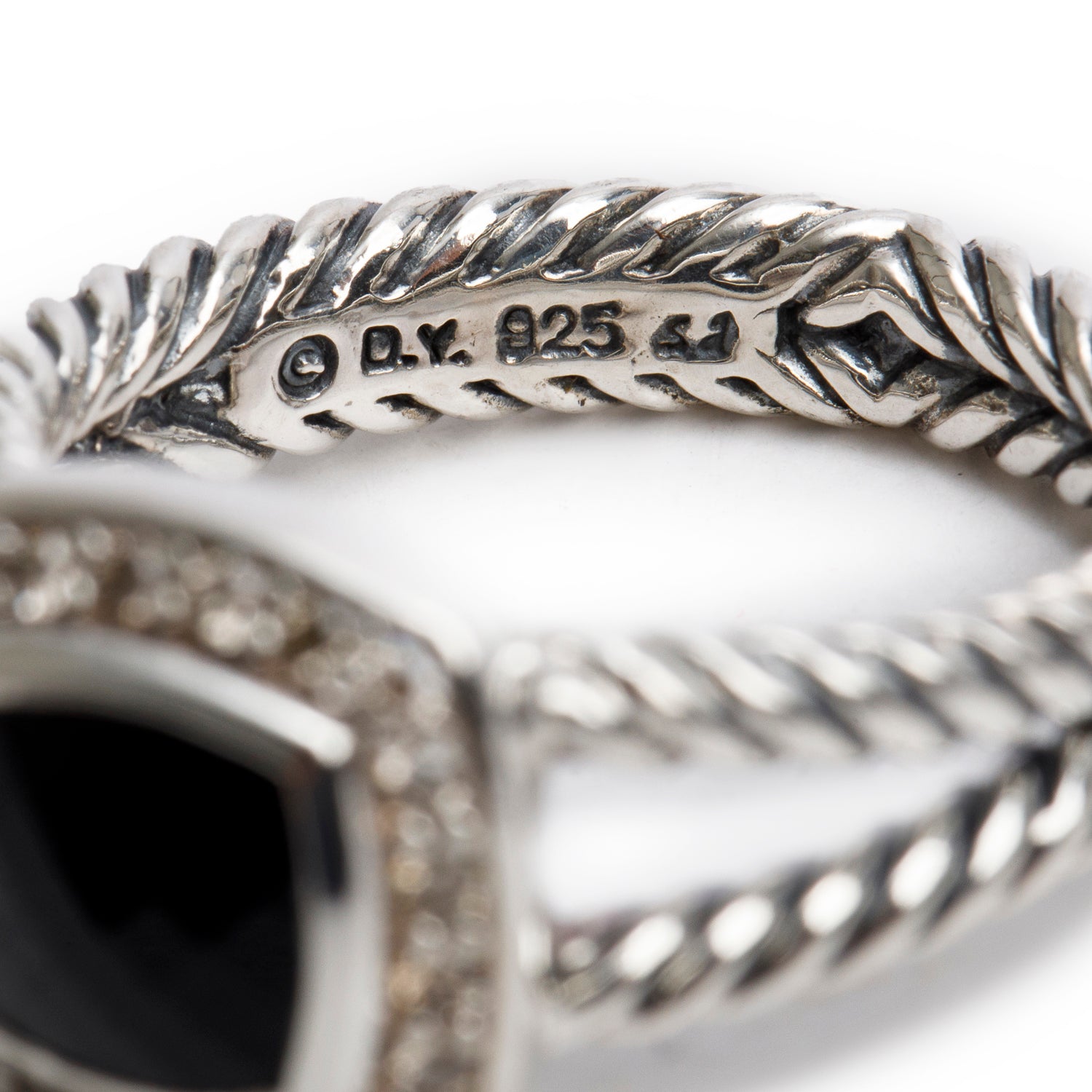 David Yurman Sterling Silver Petite Albion Ring with Black Onyx & Diamonds, Size 7