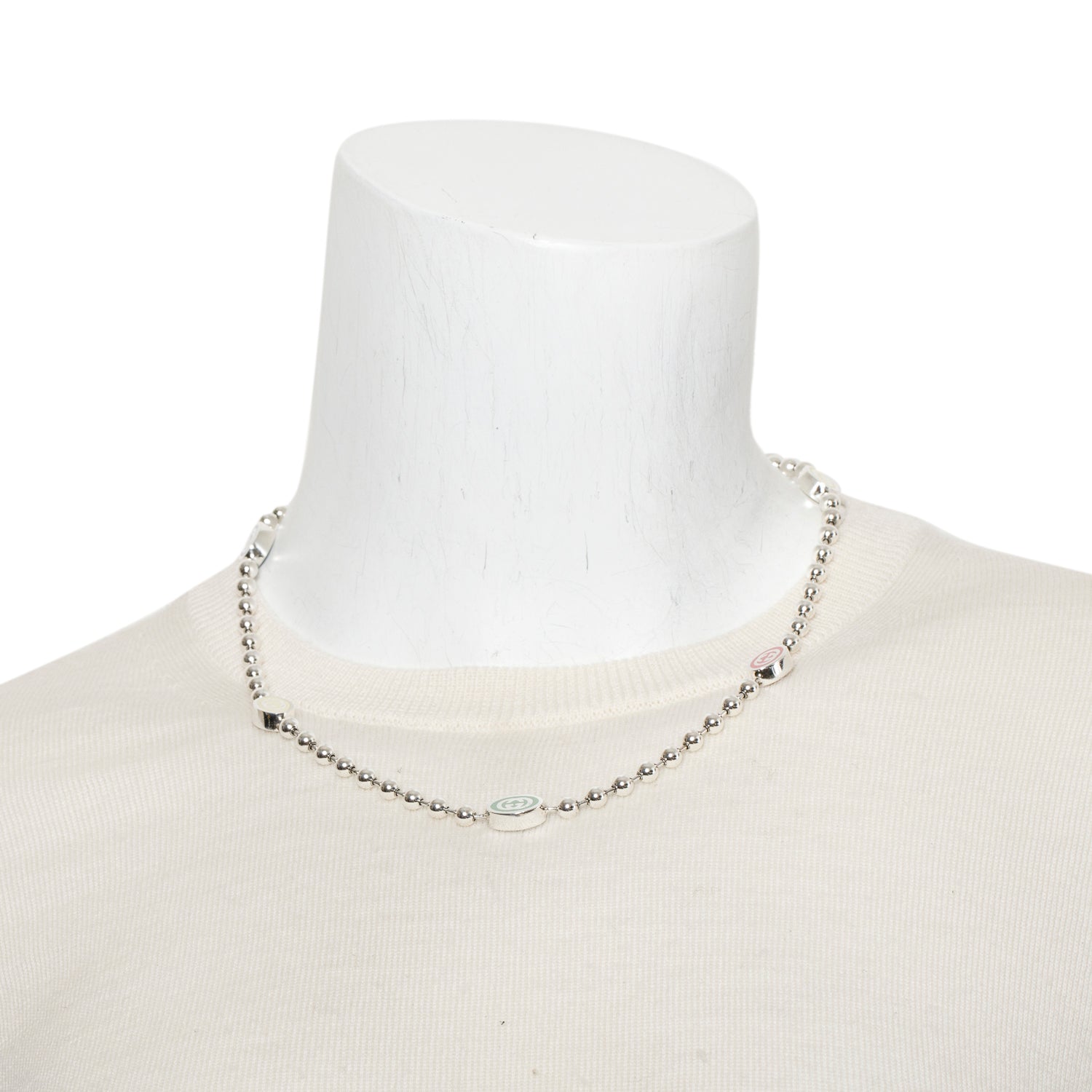 Gucci Sterling Silver Multicolour Enamel Interlocking G Boule Chain Necklace w/ Box