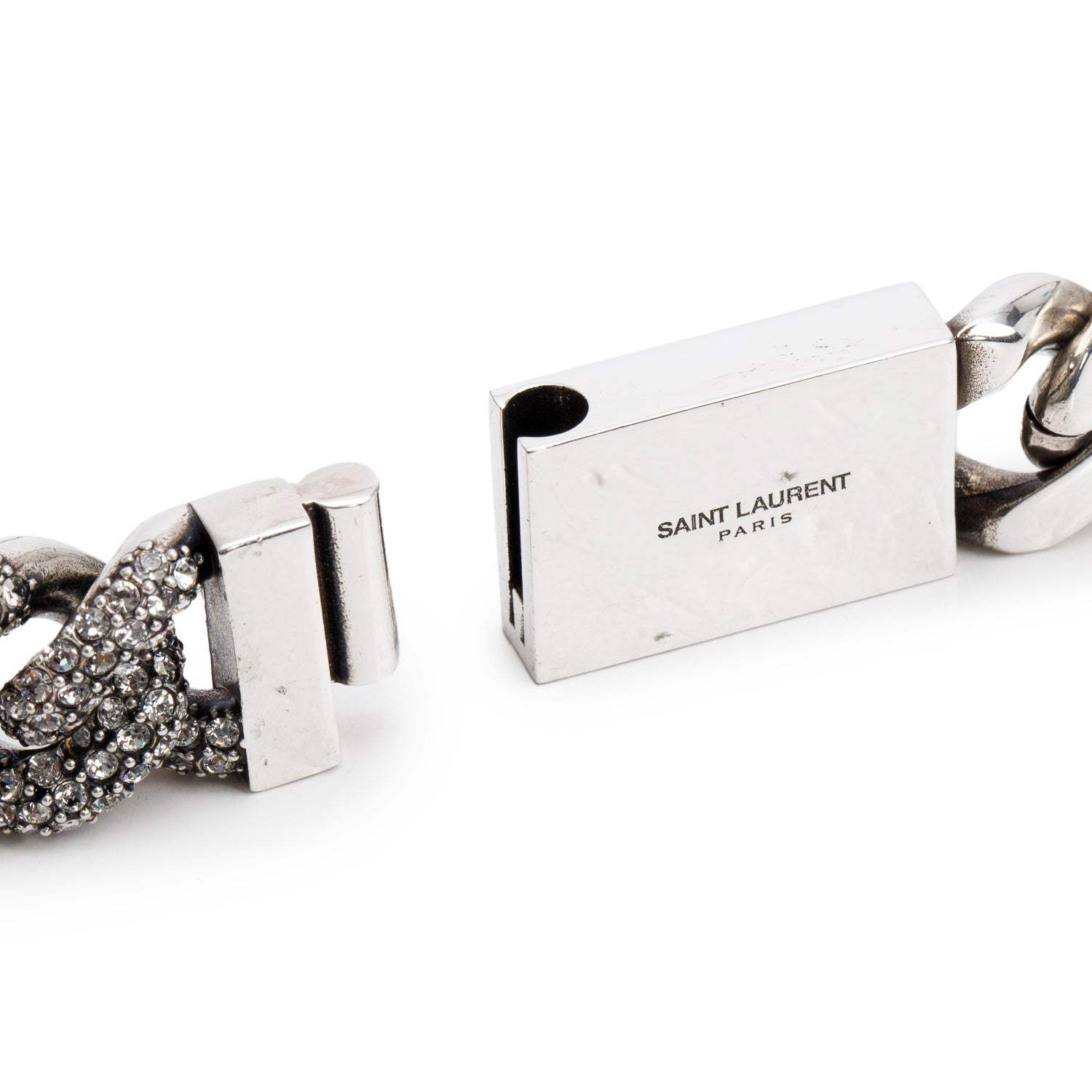 Saint Laurent Silver-Plated Crystal Curb Chain Necklace