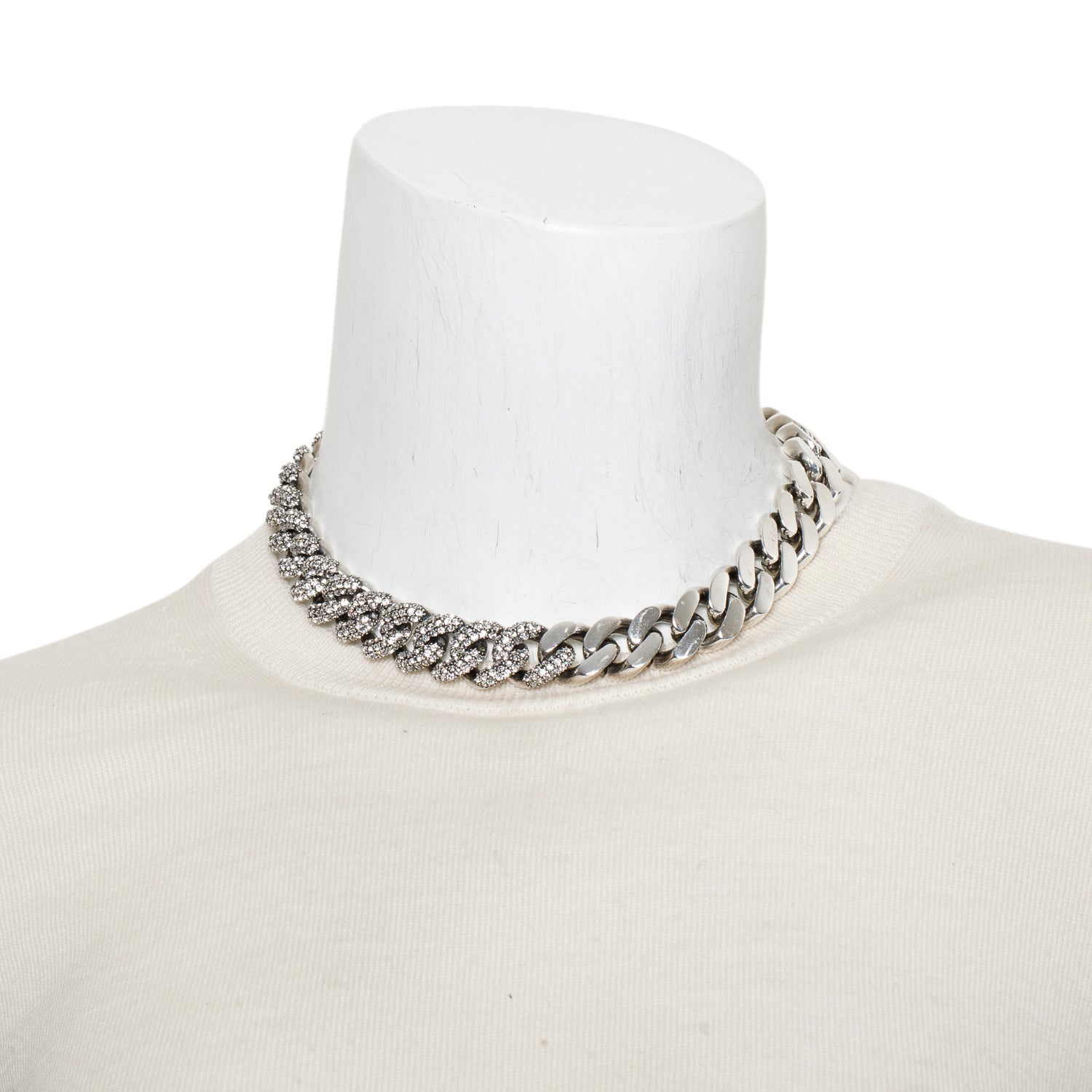 Saint Laurent Silver-Plated Crystal Curb Chain Necklace