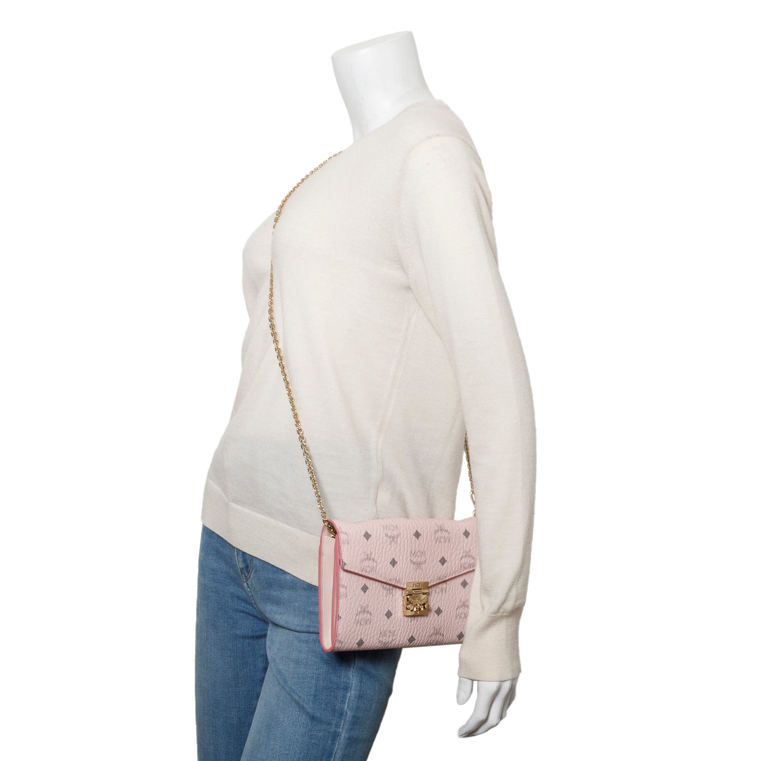 MCM Pink Visetos Medium Millie Crossbody Bag