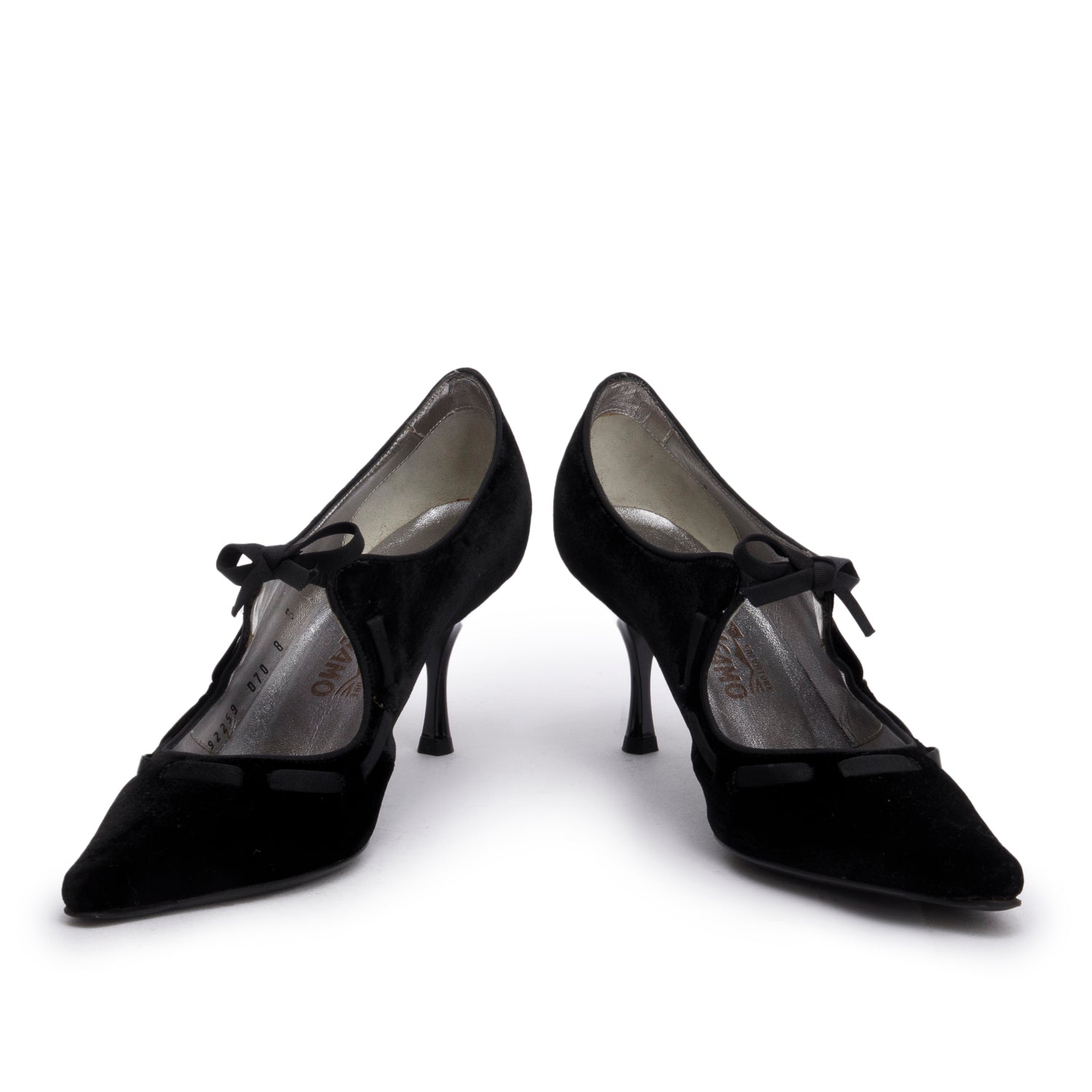 Ferragamo Black Velvet Bardwill Bow Accent Pumps, Size 8 w/ Box