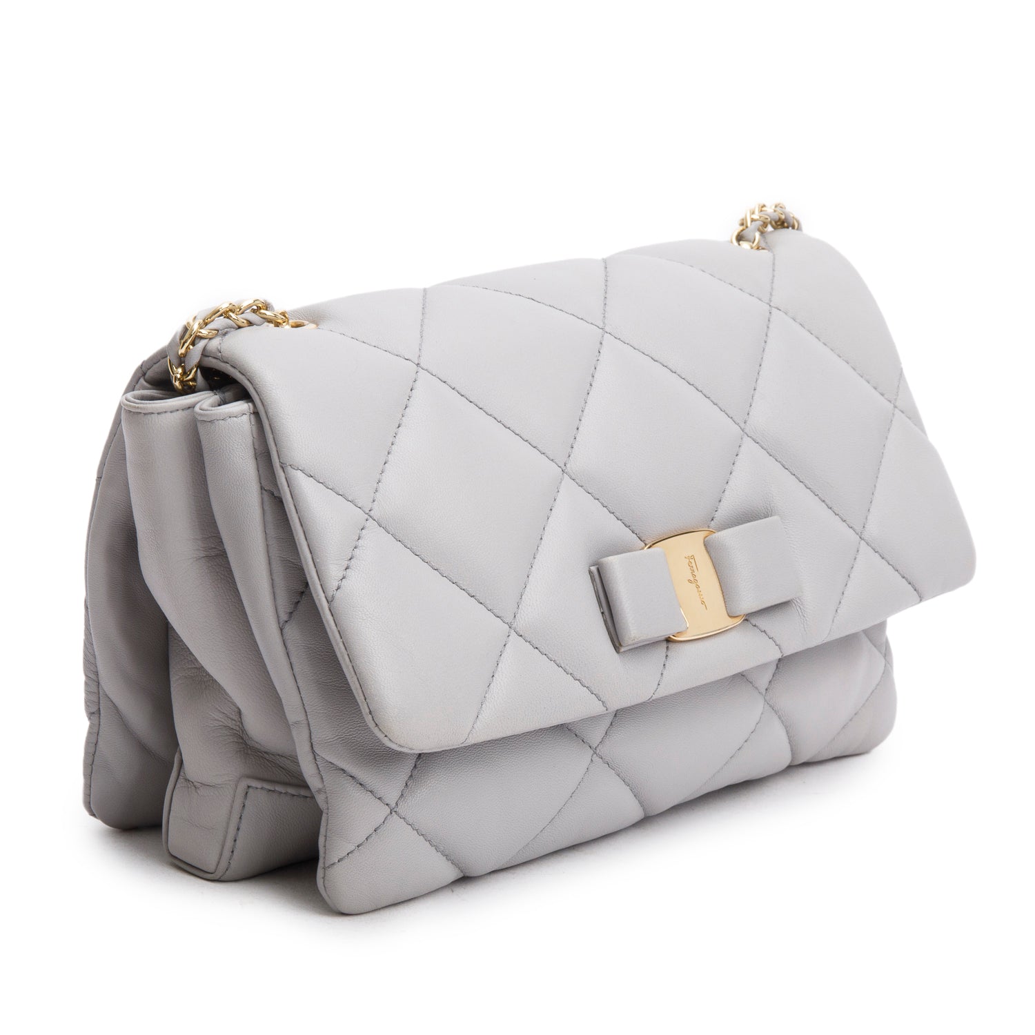 Ferragamo Grey Quilted Nappa Ginny Leather Crossbody Bag